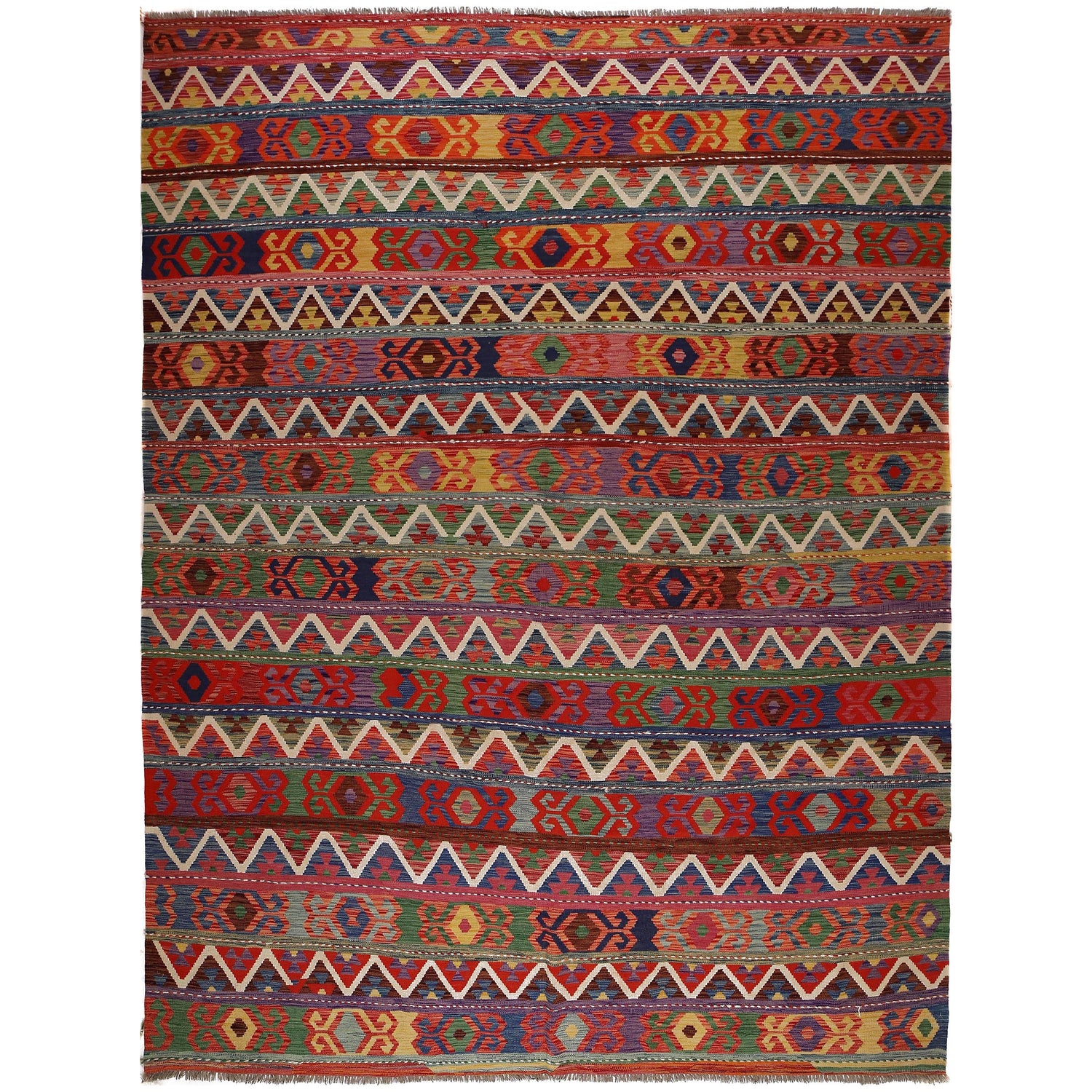 Colorful Flat-Weave Wool Kilim 9' 8" x 12' 9" ft / 294 x 389 cm - No. P35065
