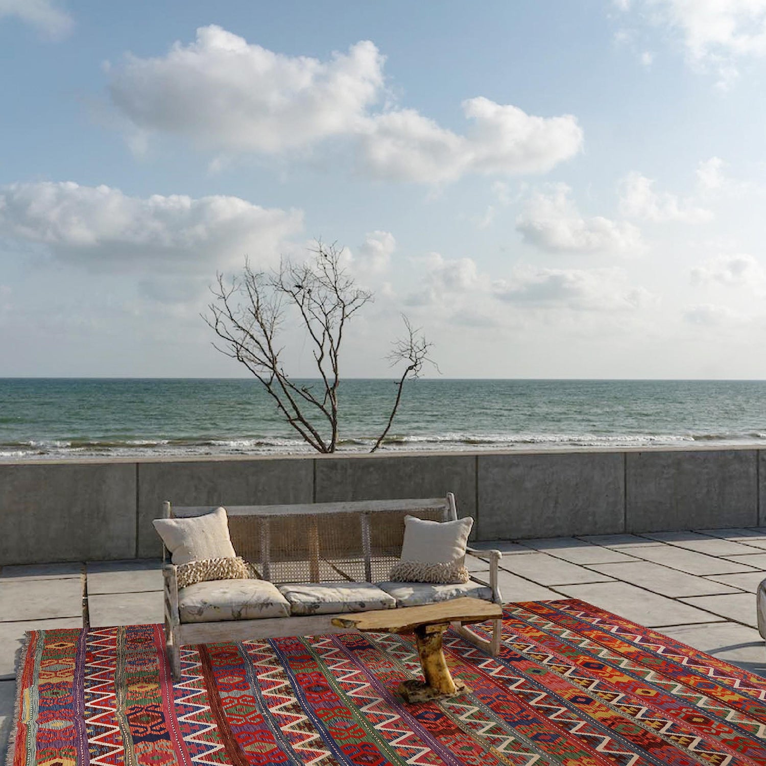 Colorful Flat-Weave Wool Kilim 9' 8" x 12' 9" ft / 294 x 389 cm - No. P35065