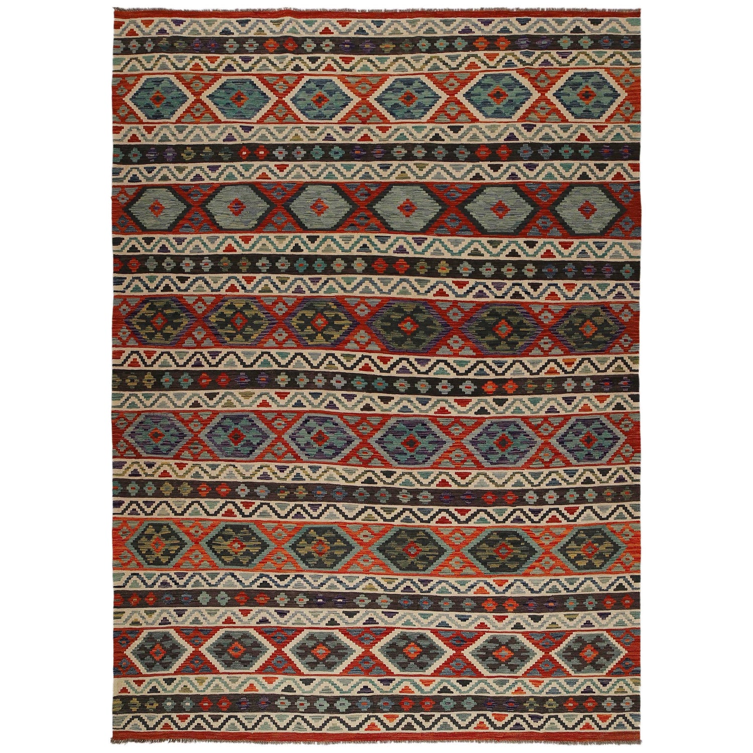 Handmade Turkish Design Wool Kilim 8' 2" x 11' 7" ft / 250 x 354 cm - No. P35068