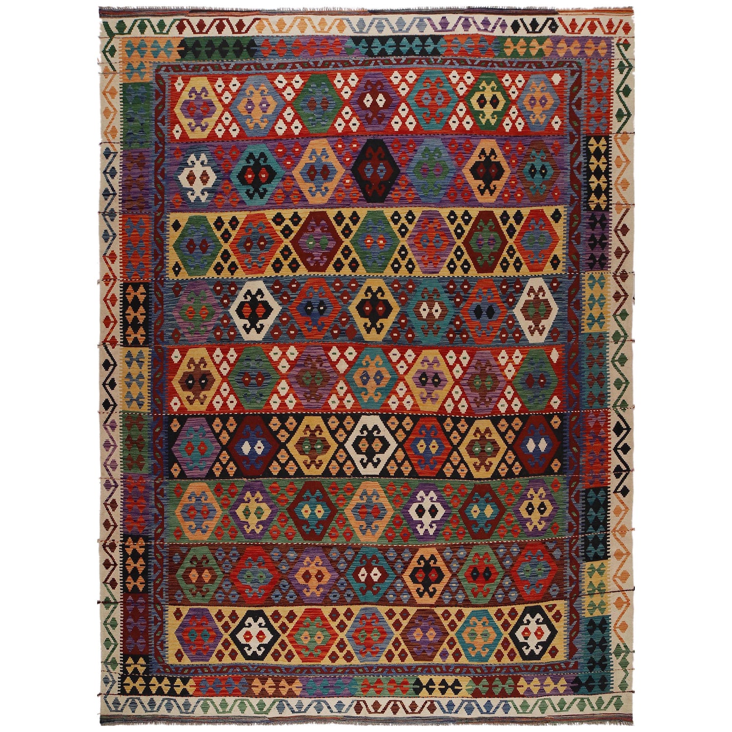 Hand Knotted Afghan Style Kilim 9' 10" x 13' 1" ft / 299 x 400 cm - No. P35069