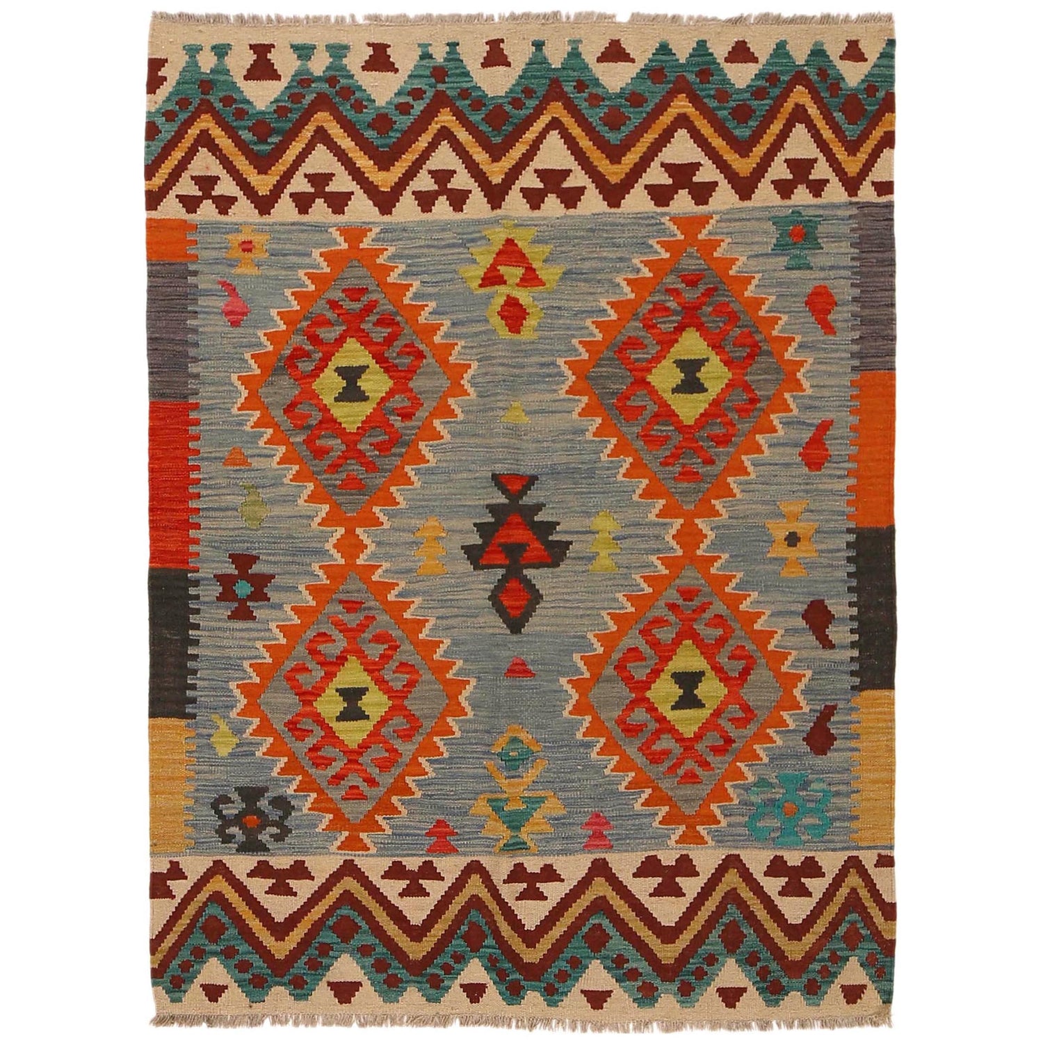 Handmade Turkish Design Wool Kilim 4' 3" x 5' 7" ft / 129 x 170 cm - No. P35079