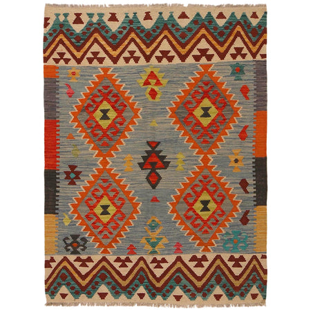 Handmade Turkish Design Wool Kilim 4' 3" x 5' 7" ft / 129 x 170 cm - No. P35079