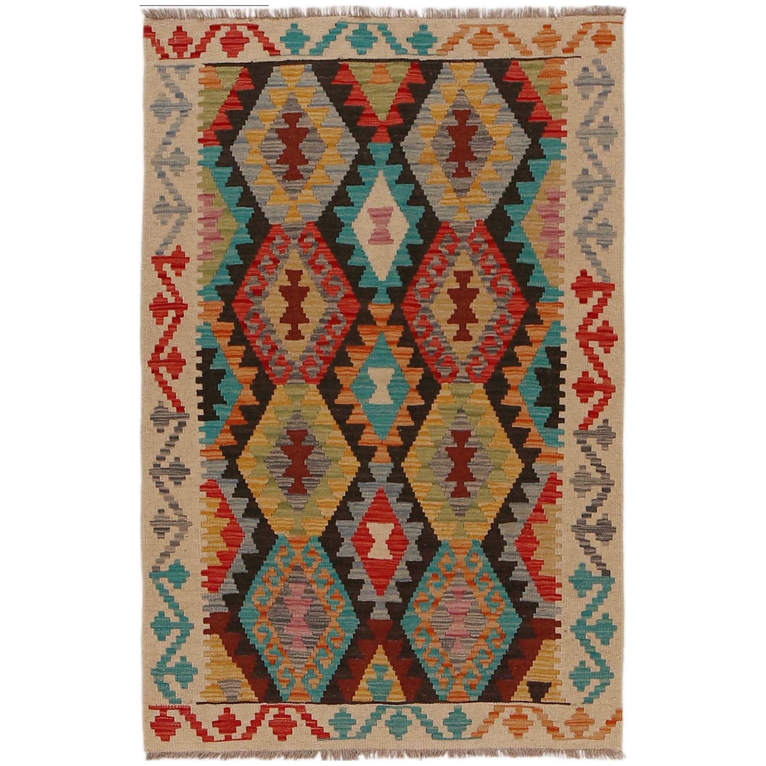 Hand Woven Wool Kelim 3' 3" x 5' 0" ft / 100 x 152 cm - No. P35085