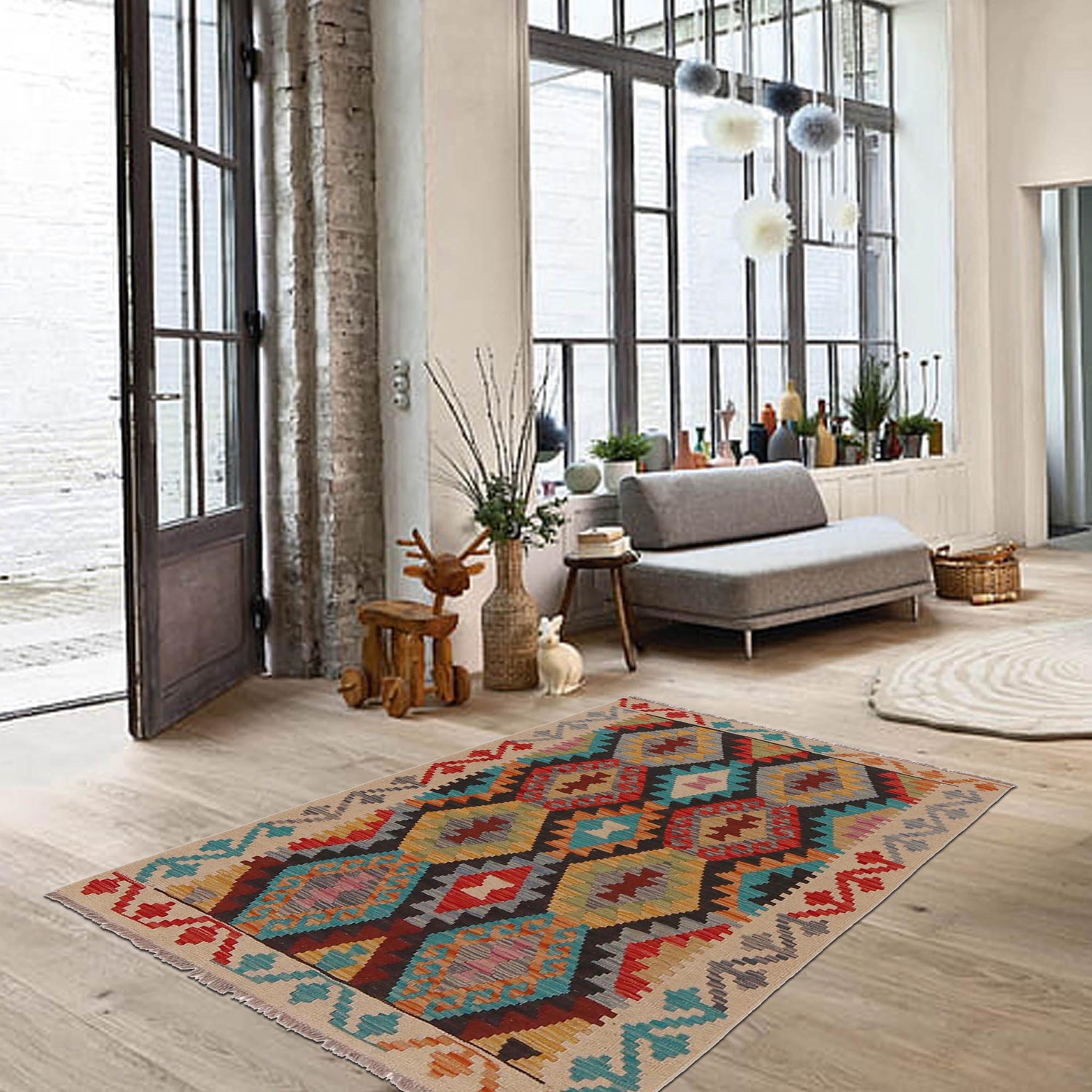 Hand Woven Wool Kelim 3' 3" x 5' 0" ft / 100 x 152 cm - No. P35085