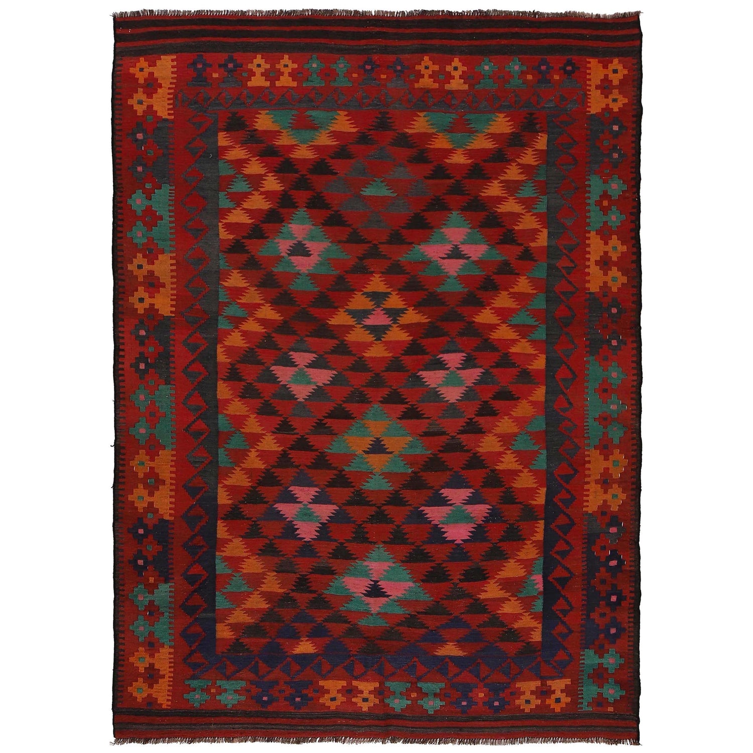 Flatweave Red Kilim 6' 4" x 8' 9" ft / 194 x 267 cm - No. P35087