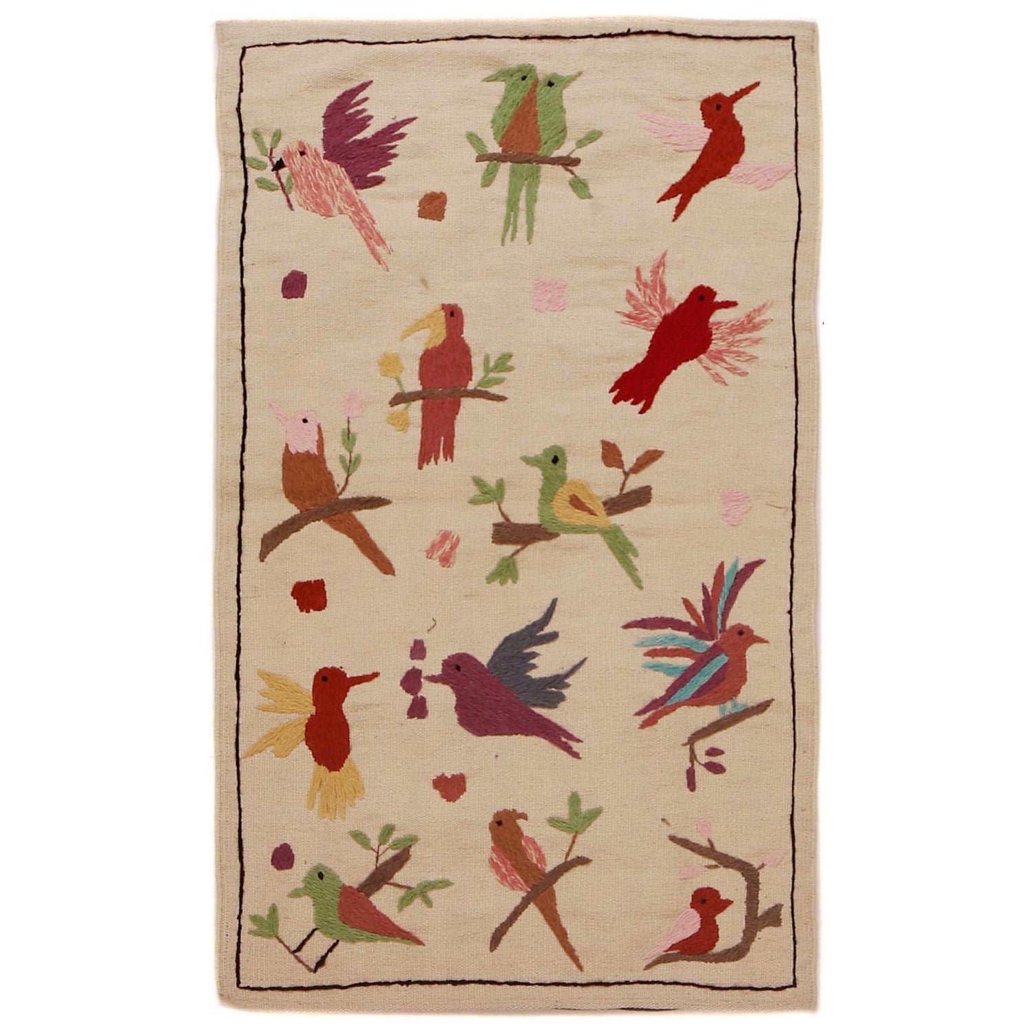 Beige Embroidery Flat Weave Kilim 2' 5" x 4' 0" ft / 73 x 122 cm - No. P35165