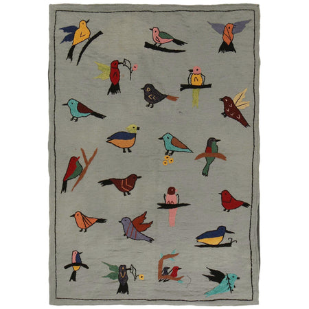 Gray Color Embroidery Flat Weave Kilim 3' 11" x 5' 9" ft / 119 x 175 cm - No. P35166