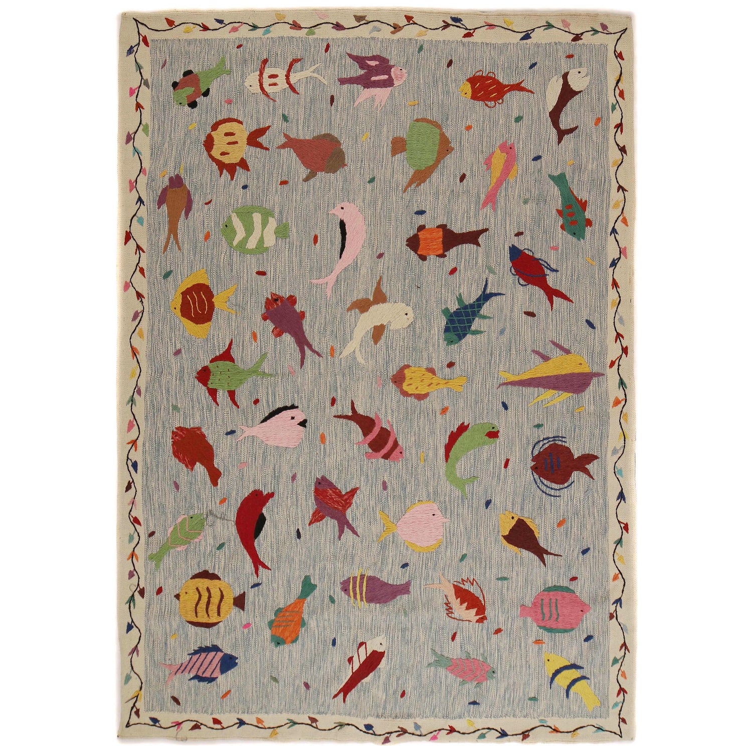 Hand Made Embroidery Kilim 5' 5" x 7' 10" ft / 165 x 240 cm - No. P35167