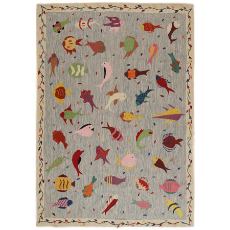 Hand Made Embroidery Kilim 5' 5" x 7' 10" ft / 165 x 240 cm - No. P35167