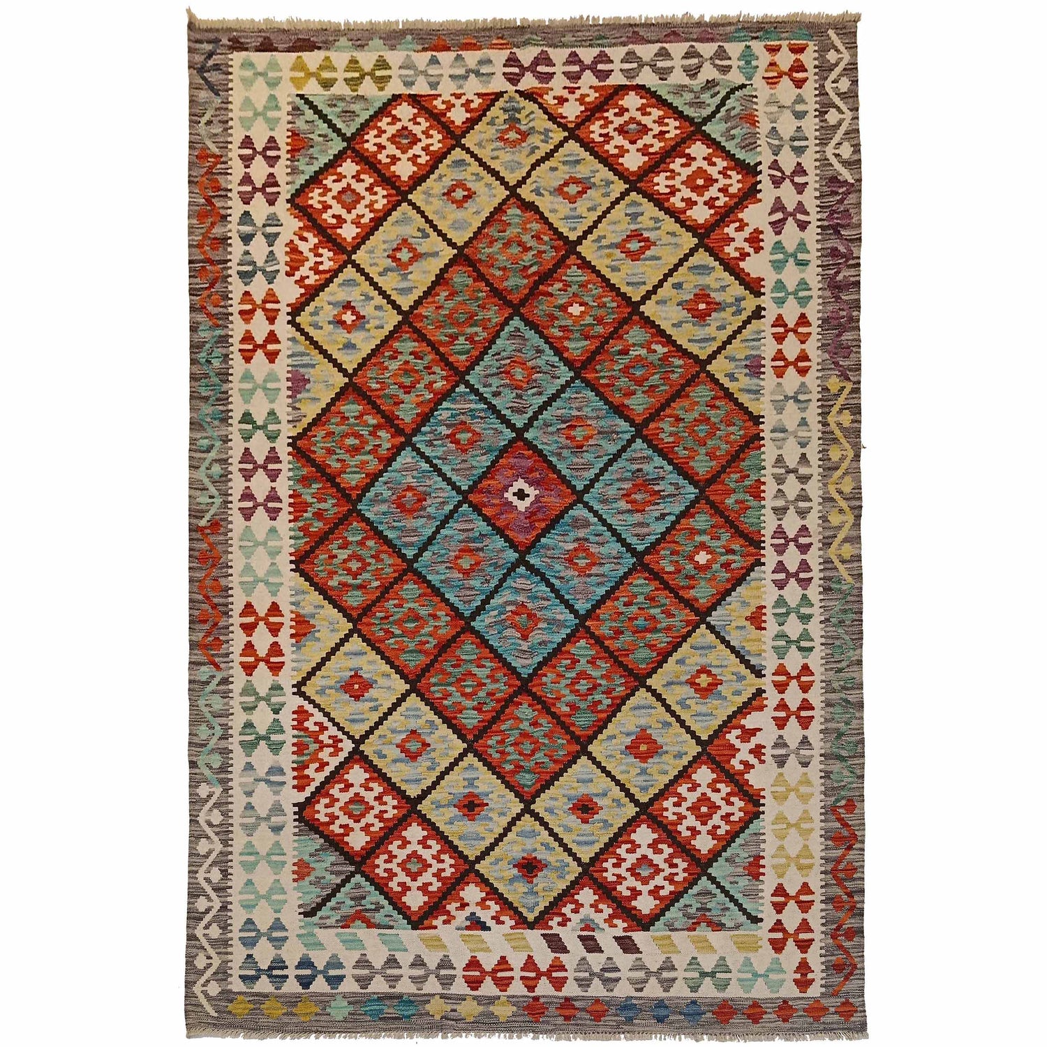 Hand Knotted Flatweave Kilim 5' 6" x 8' 1" ft / 168 x 247 cm - No. P35225