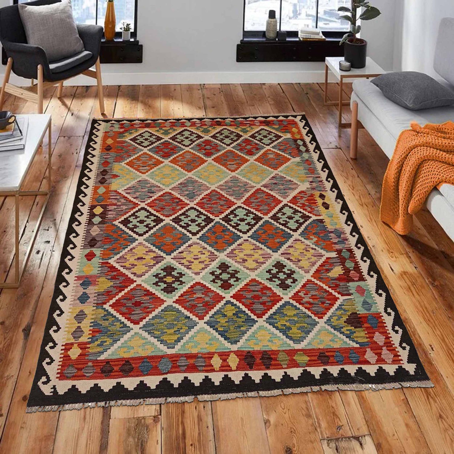 Handmade Vegetable Kilim 4' 11" x 6' 7" ft / 150 x 200 cm - No. P35226