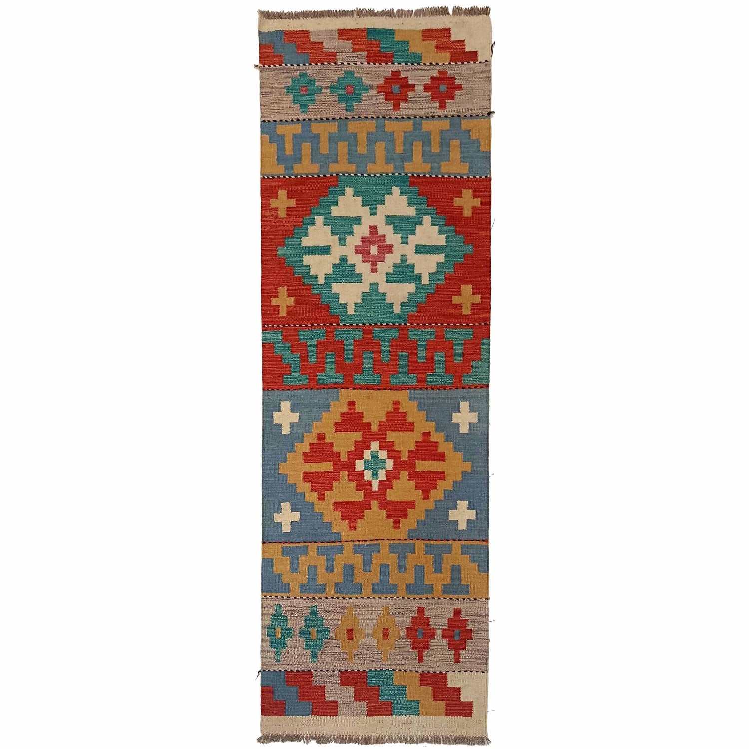 Hand Knotted Afghan Style Kilim Runner 2' 3" x 6' 9" ft / 68 x 205 cm - No. P35309