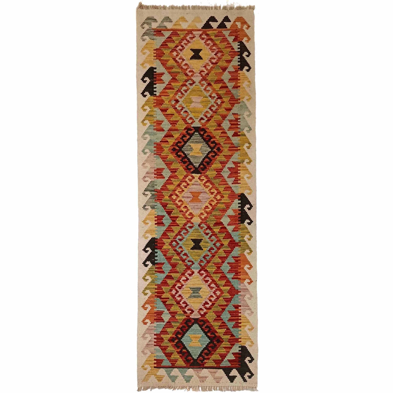 Hand Woven Wool Kelim Runner 2' 1" x 6' 9" ft / 64 x 205 cm - No. P35311