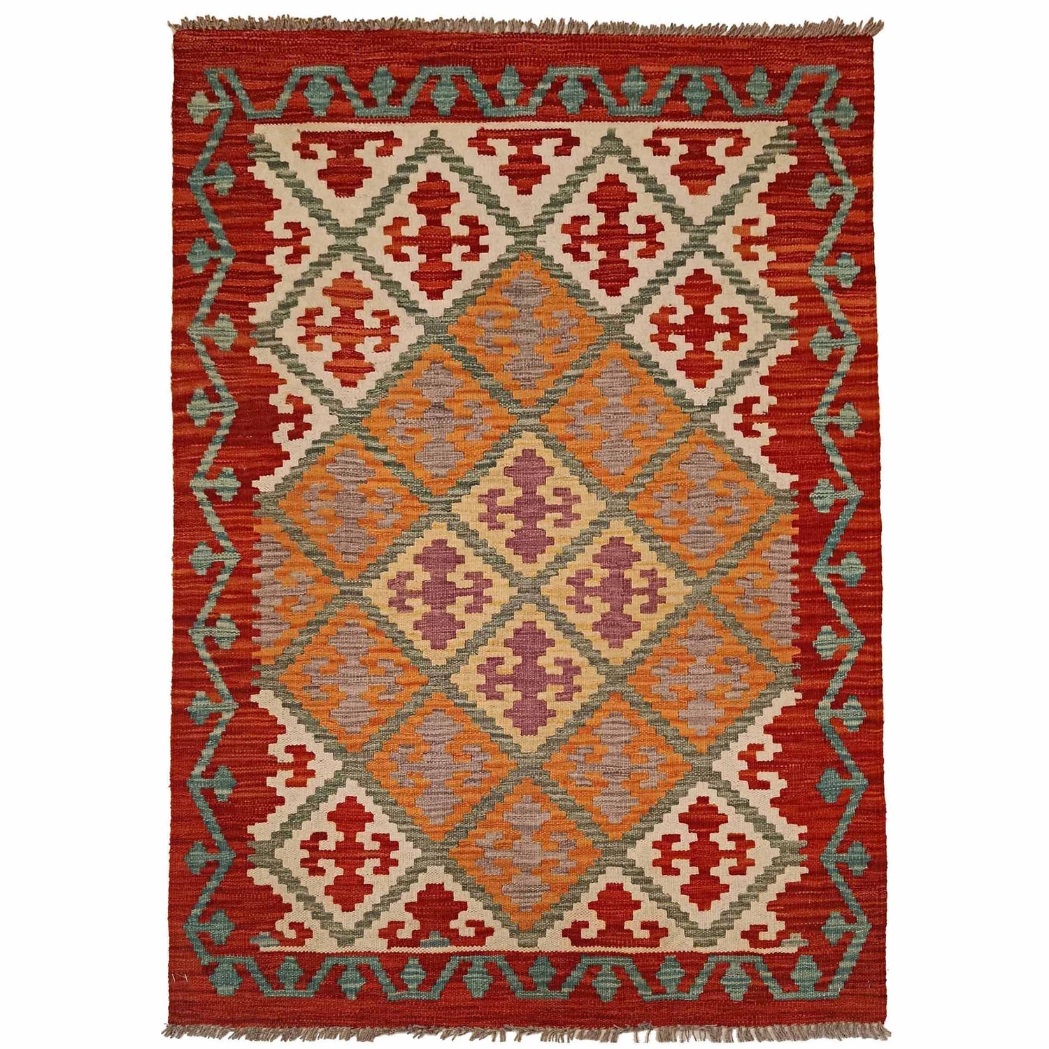 Hand Made Afghan Kilim 3' 4" x 4' 9" ft / 102 x 146 cm - No. P35314