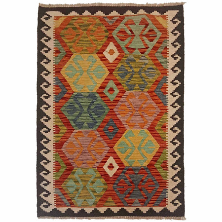Multi Color ful Flat-Weave Wool Kilim 3' 5" x 5' 1" ft / 103 x 155 cm - No. P35328