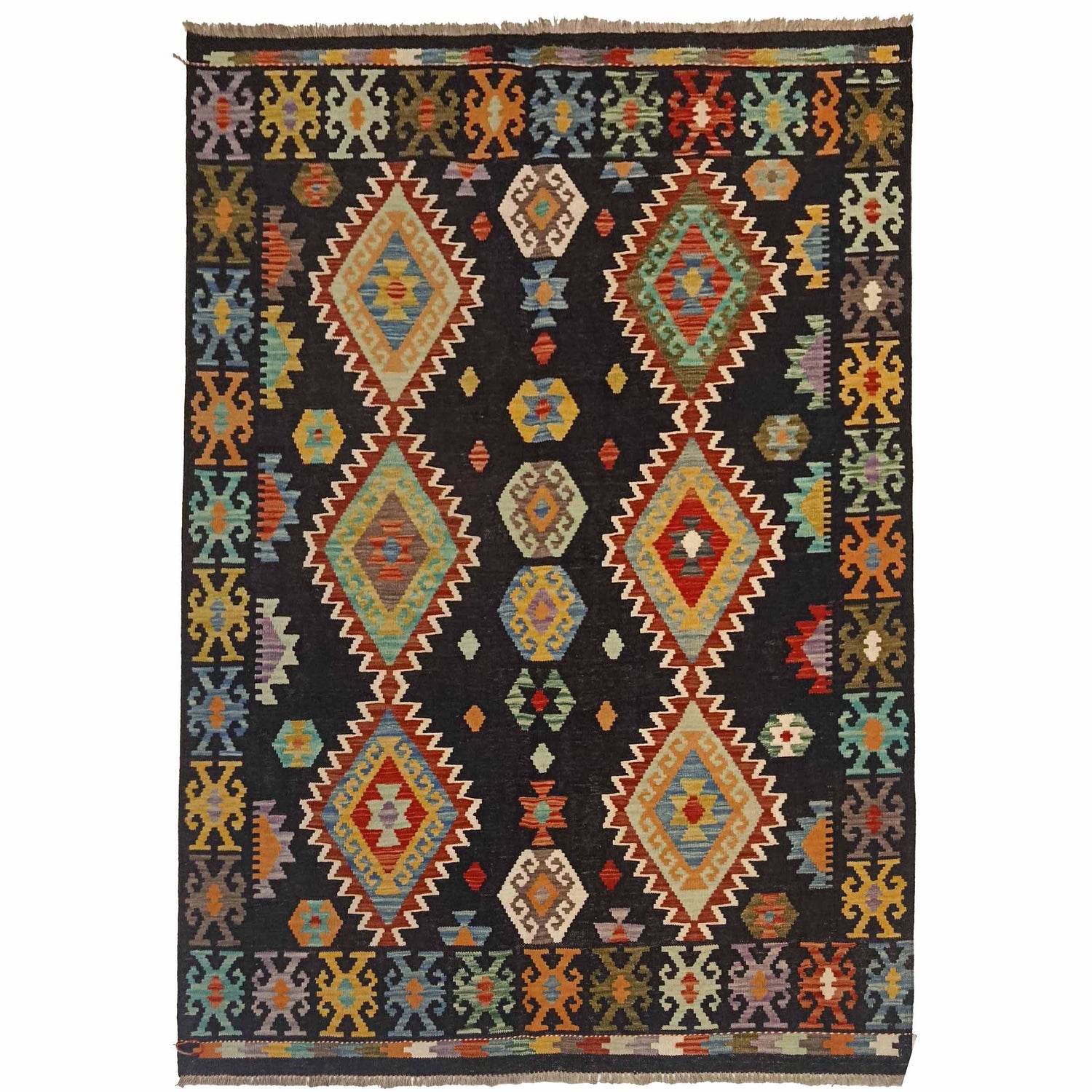 Hand Knotted Afghan Style Kilim 5' 0" x 6' 7" ft / 153 x 200 cm - No. P35334