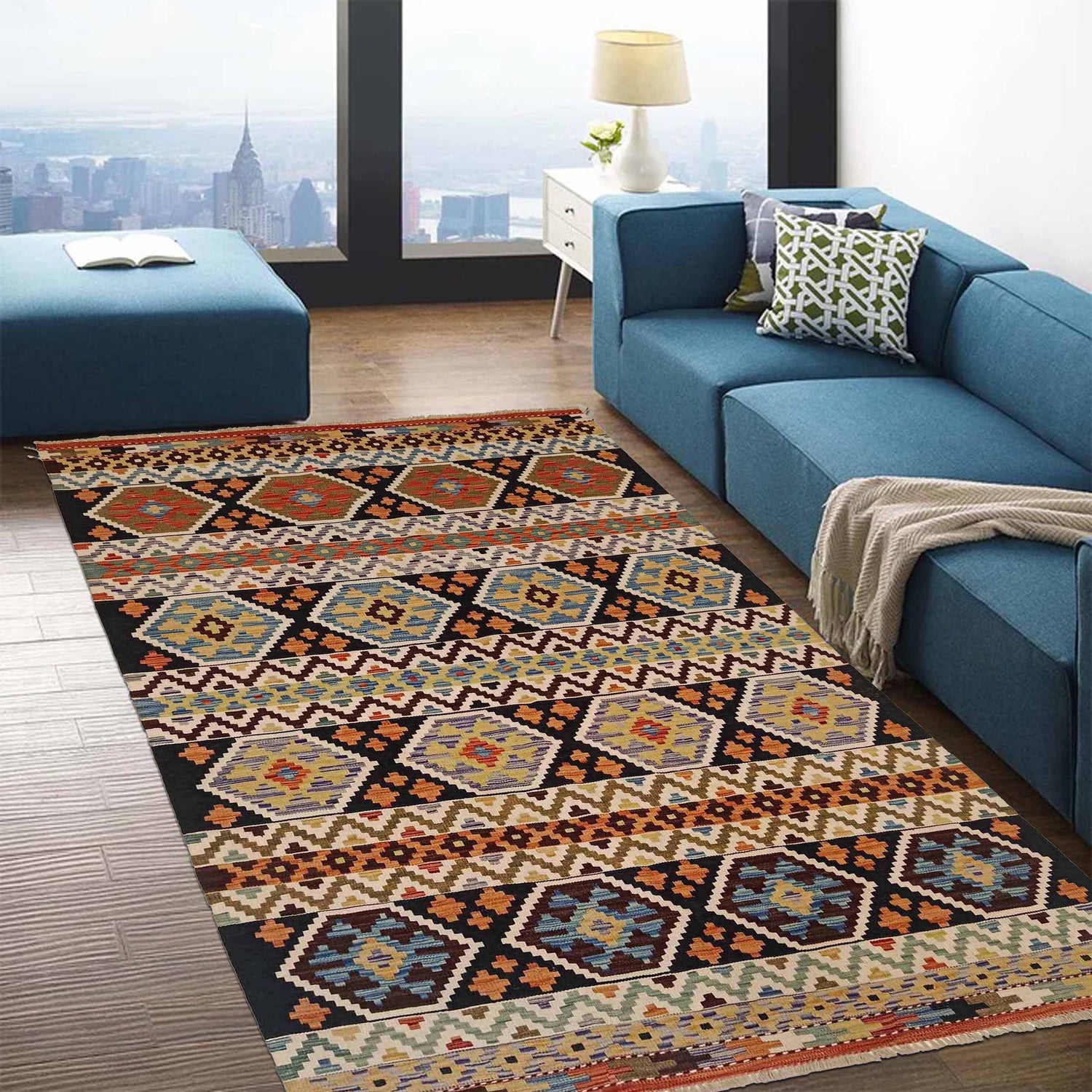 Handmade Afghan Vegetable Kilim 4' 10" x 8' 5" ft / 148 x 256 cm - No. P35335