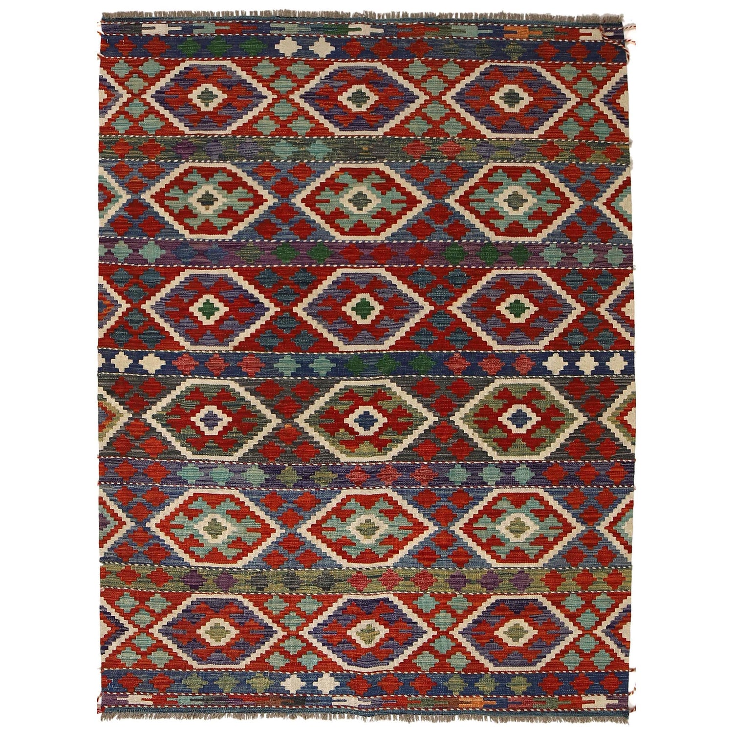 Handmade Afghan Vegetable Kilim 5' 1" x 6' 9" ft / 156 x 206 cm - No. P35340