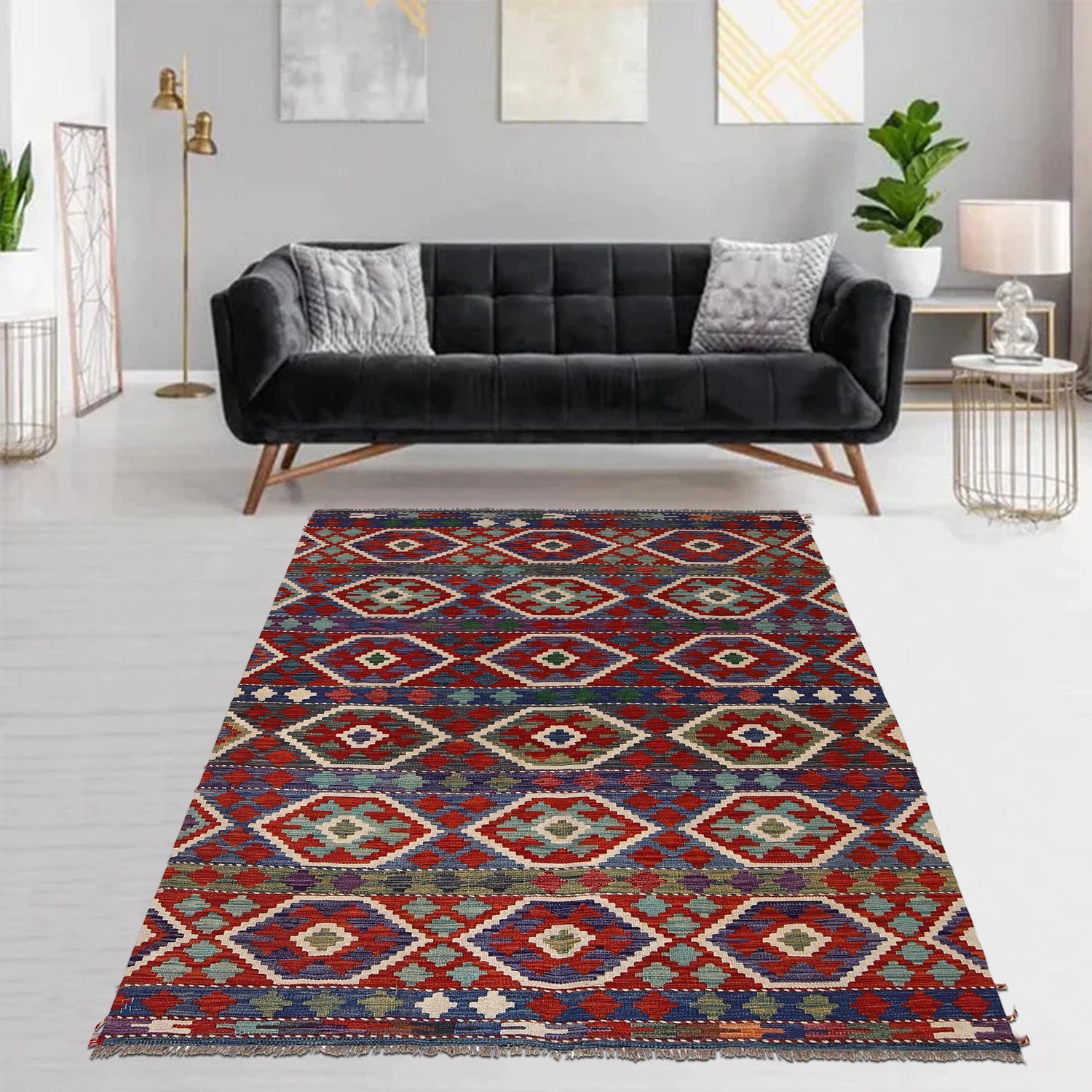 Handmade Afghan Vegetable Kilim 5' 1" x 6' 9" ft / 156 x 206 cm - No. P35340