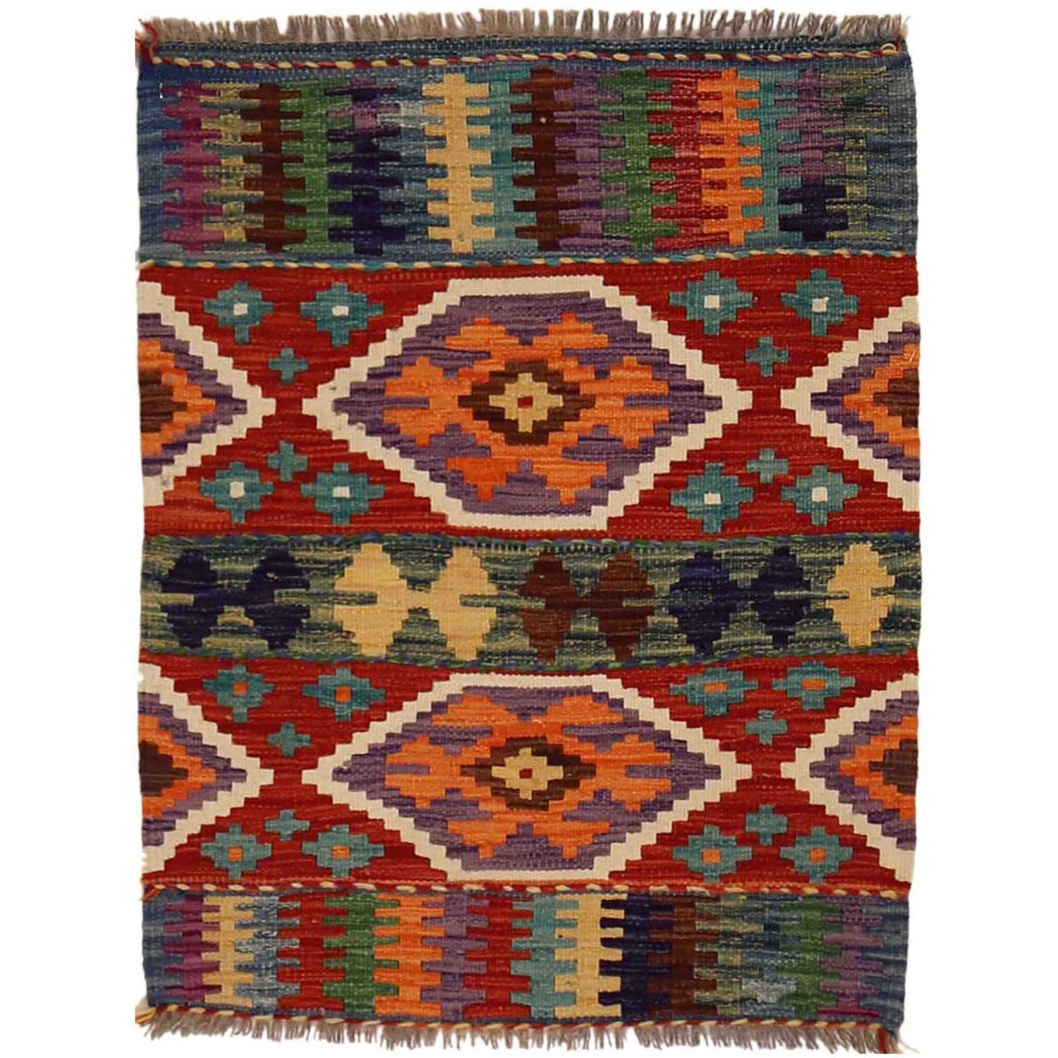 Hand Woven Wool Kelim 2' 2" x 2' 10" ft / 66 x 87 cm - No. P35356