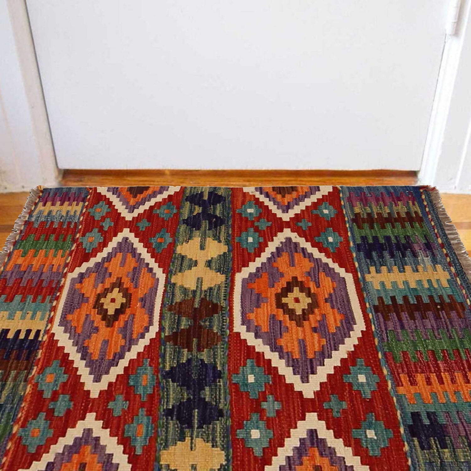 Hand Woven Wool Kelim 2' 2" x 2' 10" ft / 66 x 87 cm - No. P35356