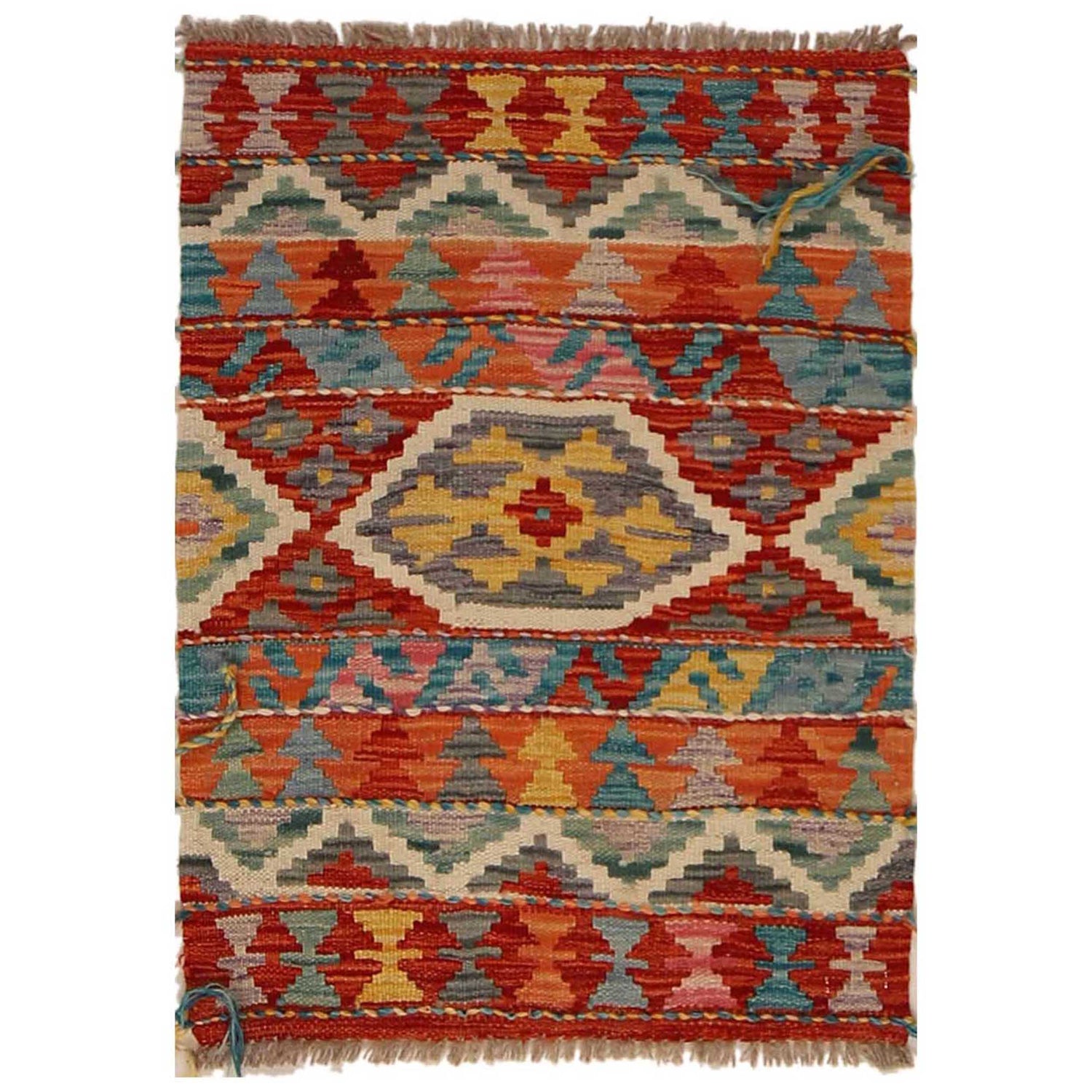 Handmade Turkish Design Wool Kilim 1' 10" x 2' 8" ft / 57 x 82 cm - No. P35358