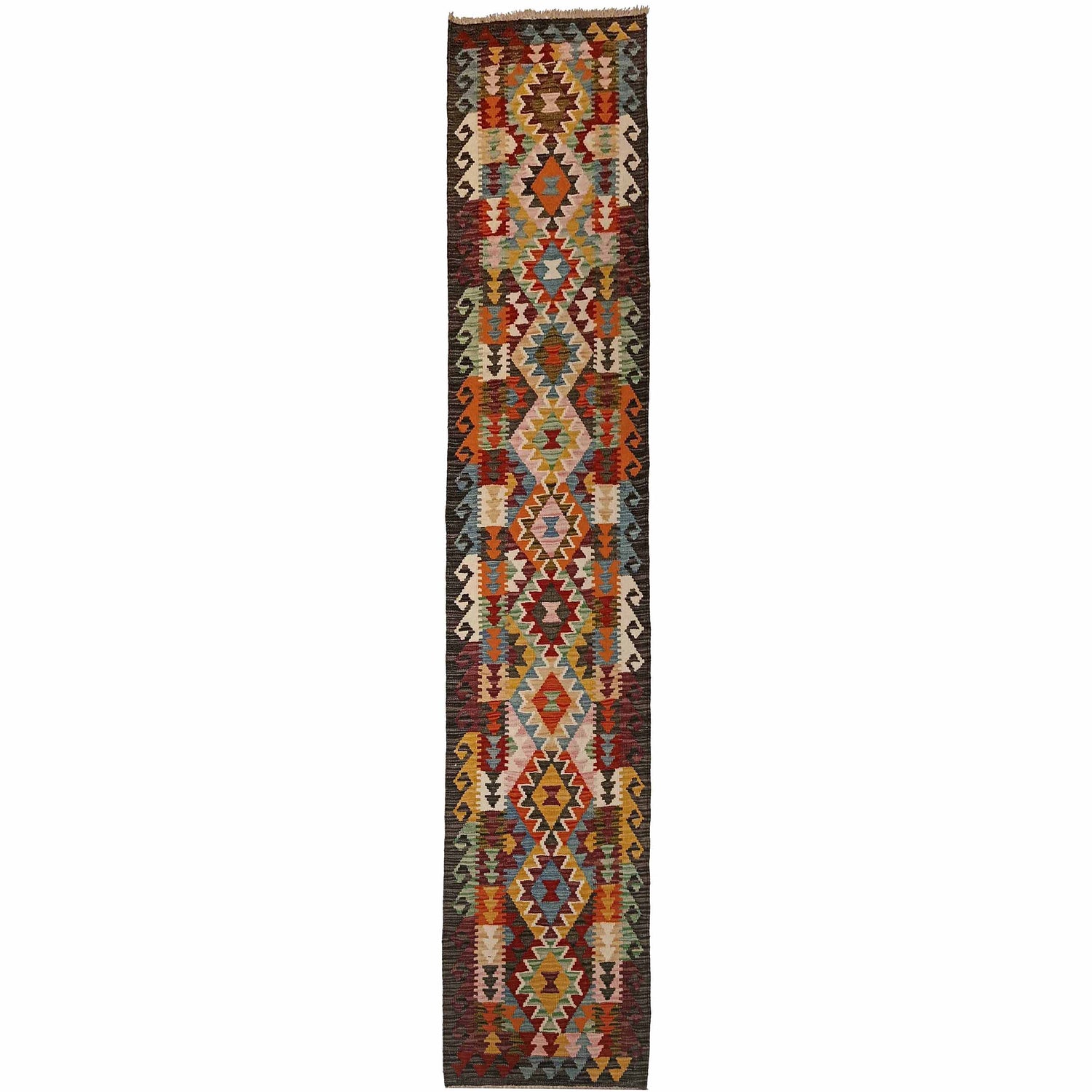Hand Woven Wool Kelim Runner 1' 10" x 9' 5" ft / 55 x 288 cm - No. P35360