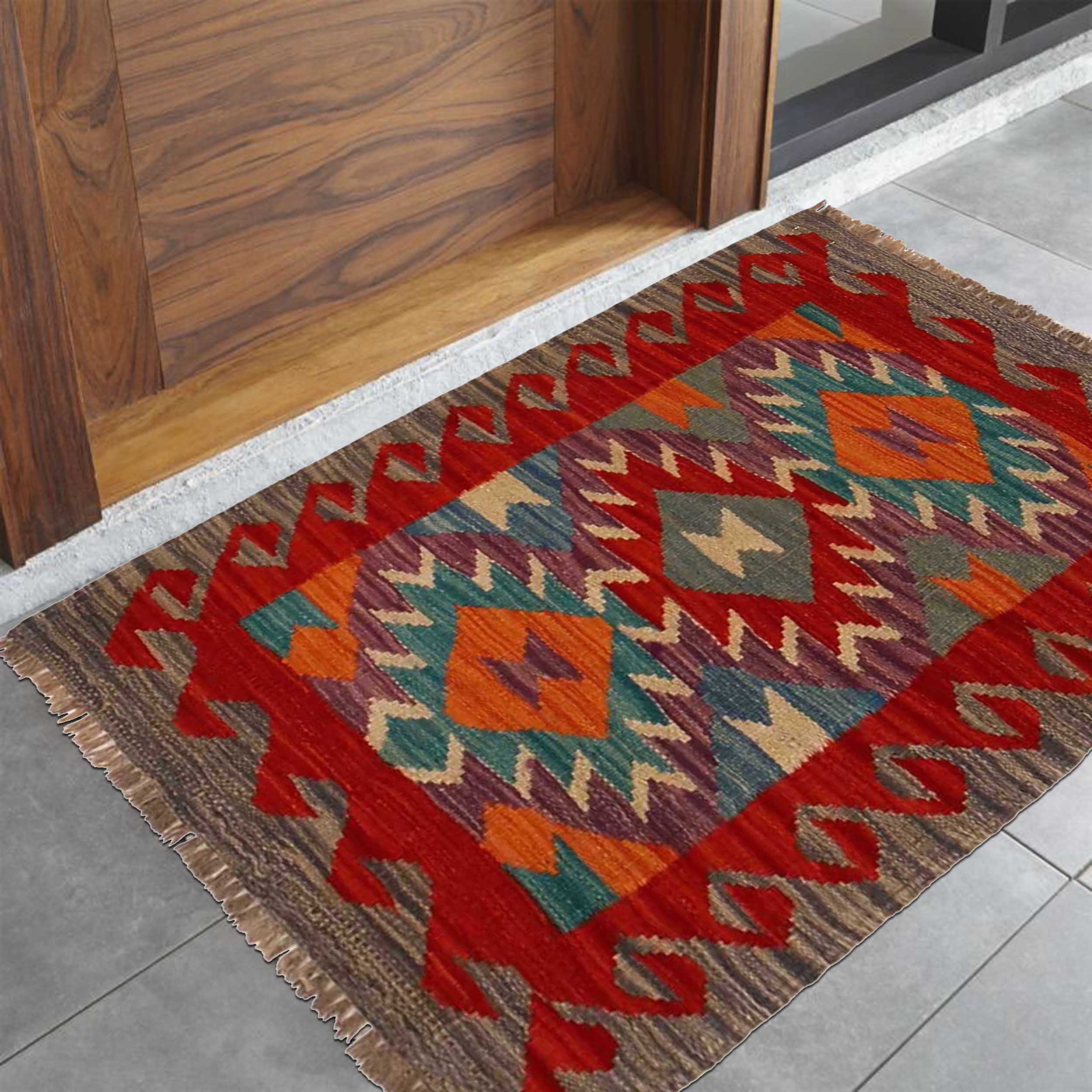 Handmade Afghan Kilim 2x3 ft Rug | Entry Door Mat Wool. – ALLRUGO