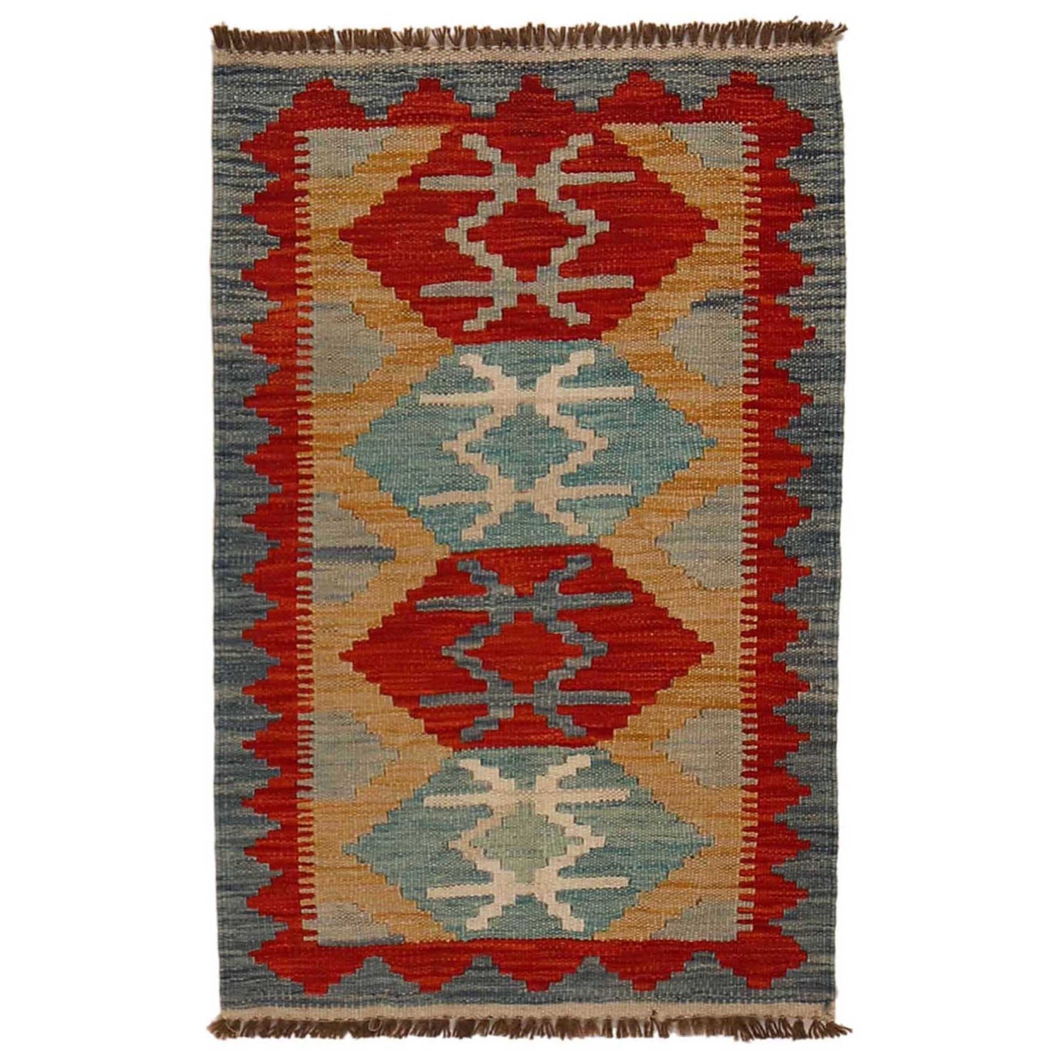 Multi Color ful Flat-Weave Wool Kilim 1' 11" x 3' 1" ft / 58 x 93 cm - No. P35370