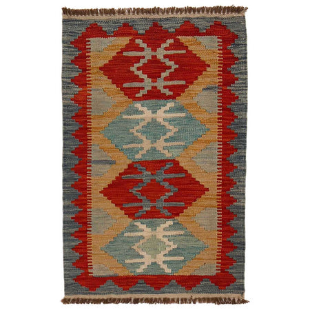 Multi Color ful Flat-Weave Wool Kilim 1' 11" x 3' 1" ft / 58 x 93 cm - No. P35370