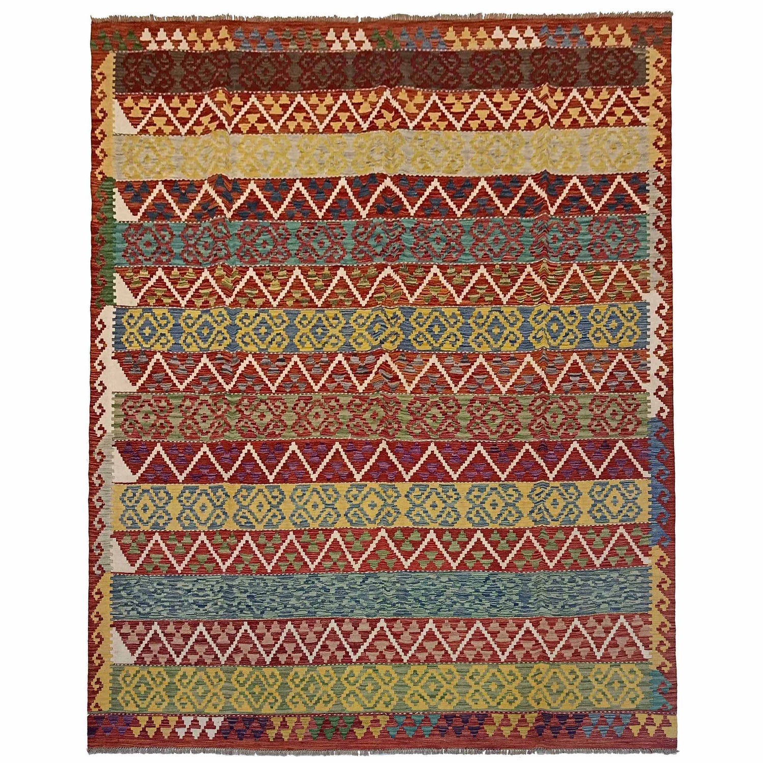 Hand Knotted Afghan Style Kilim 8' 3" x 9' 9" ft / 252 x 297 cm - No. P35382