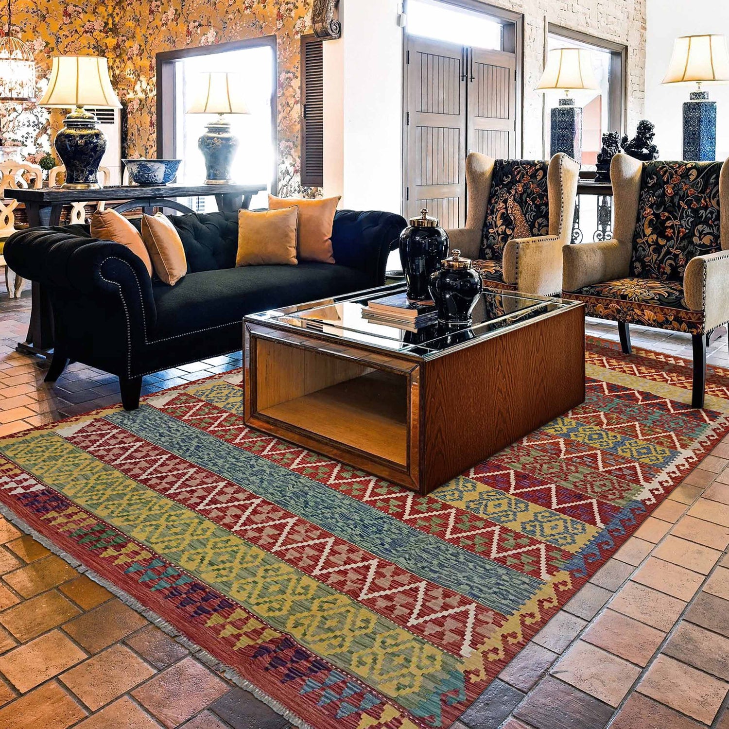 Hand Knotted Afghan Style Kilim 8' 3" x 9' 9" ft / 252 x 297 cm - No. P35382