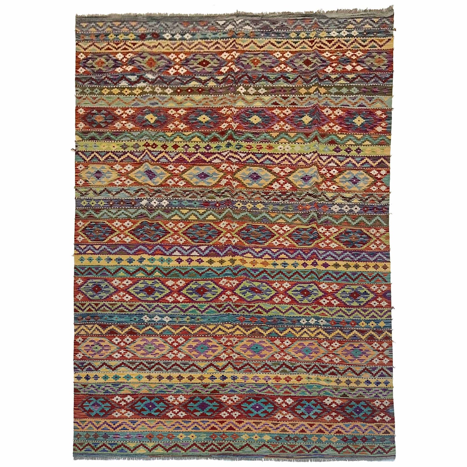 Multi Color ful Flat-Weave Wool Kilim 7' 11" x 11' 3" ft / 242 x 344 cm - No. P35383