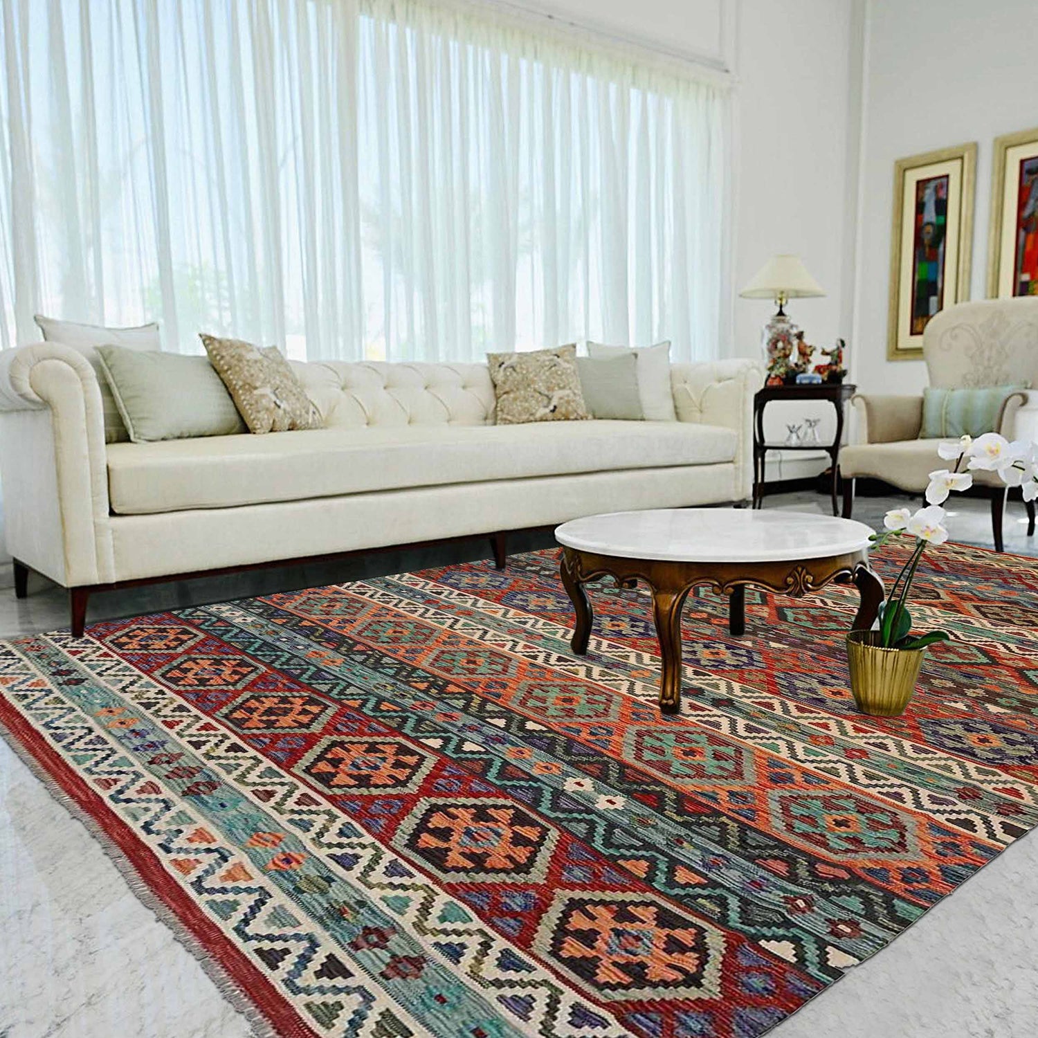 Handmade Vegetable Kelim 8' 3" x 11' 6" ft / 252 x 350 cm - No. P35385