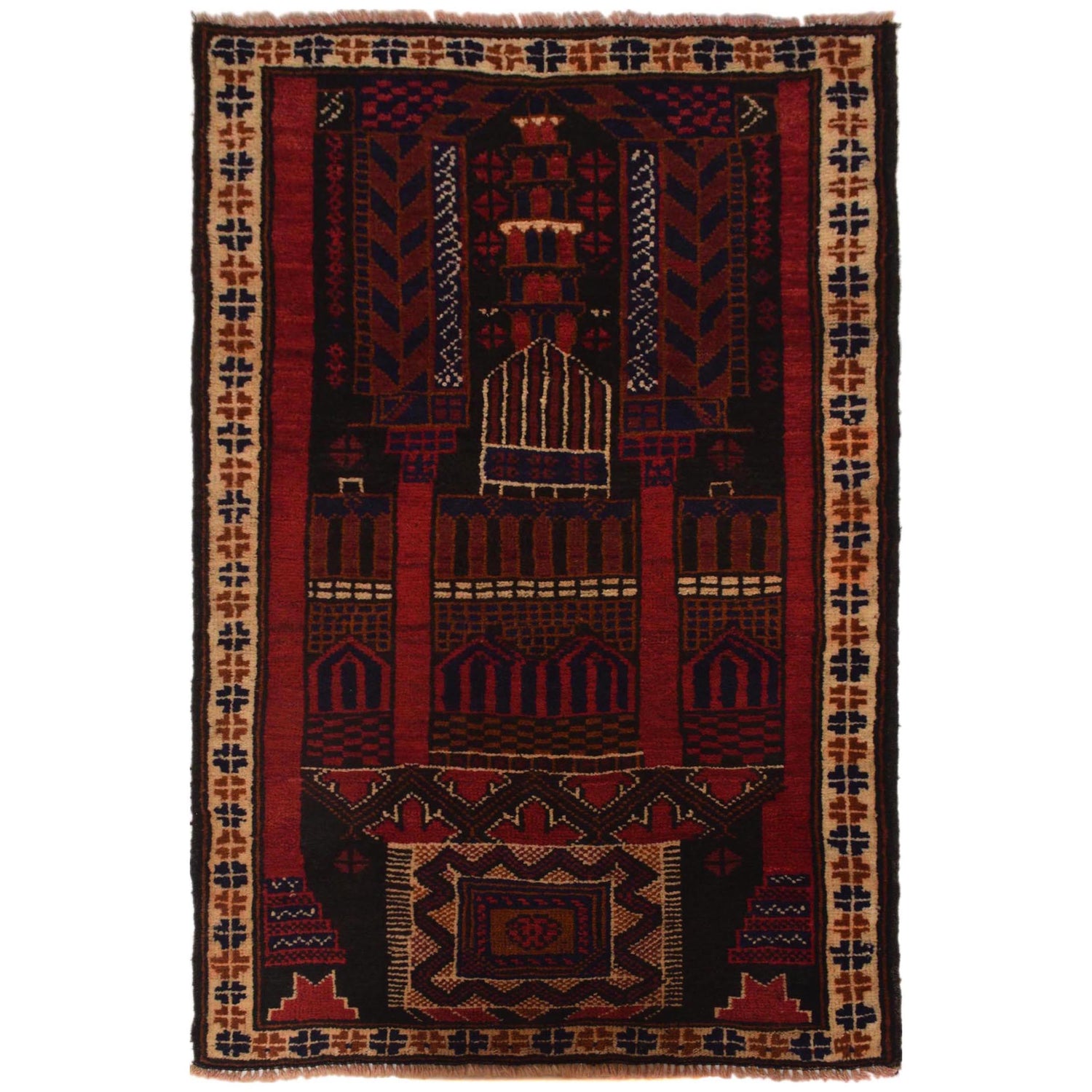 Handmade Prayer Rug 2' 9" x 4' 6" ft / 84 x 138 cm -No. P35523
