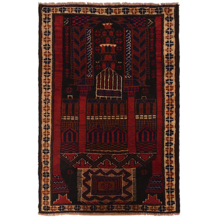 Handmade Prayer Rug 2' 9" x 4' 6" ft / 84 x 138 cm -No. P35523