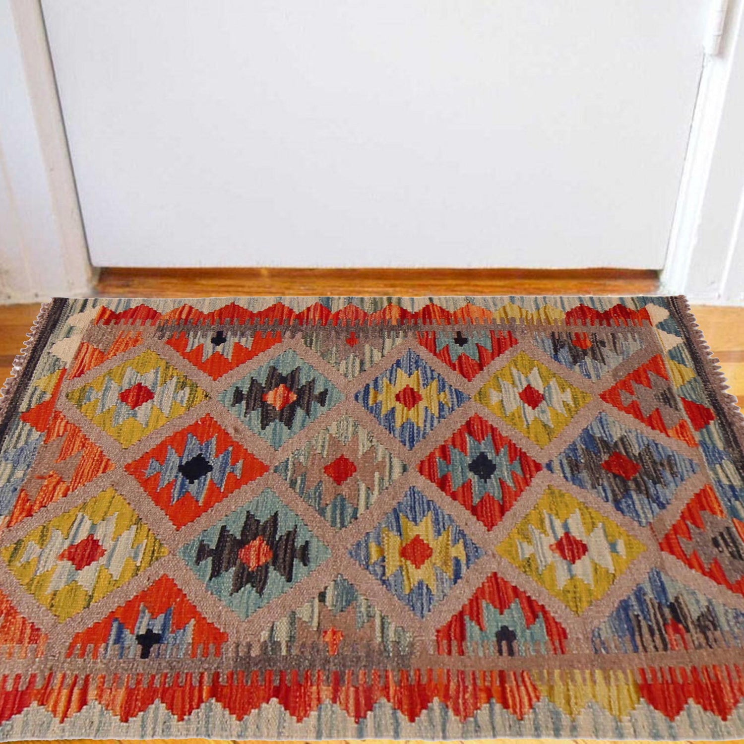 Hand Knotted Afghan Style Kilim 2' 5" x 3' 5" ft / 74 x 105 cm - No. P35611