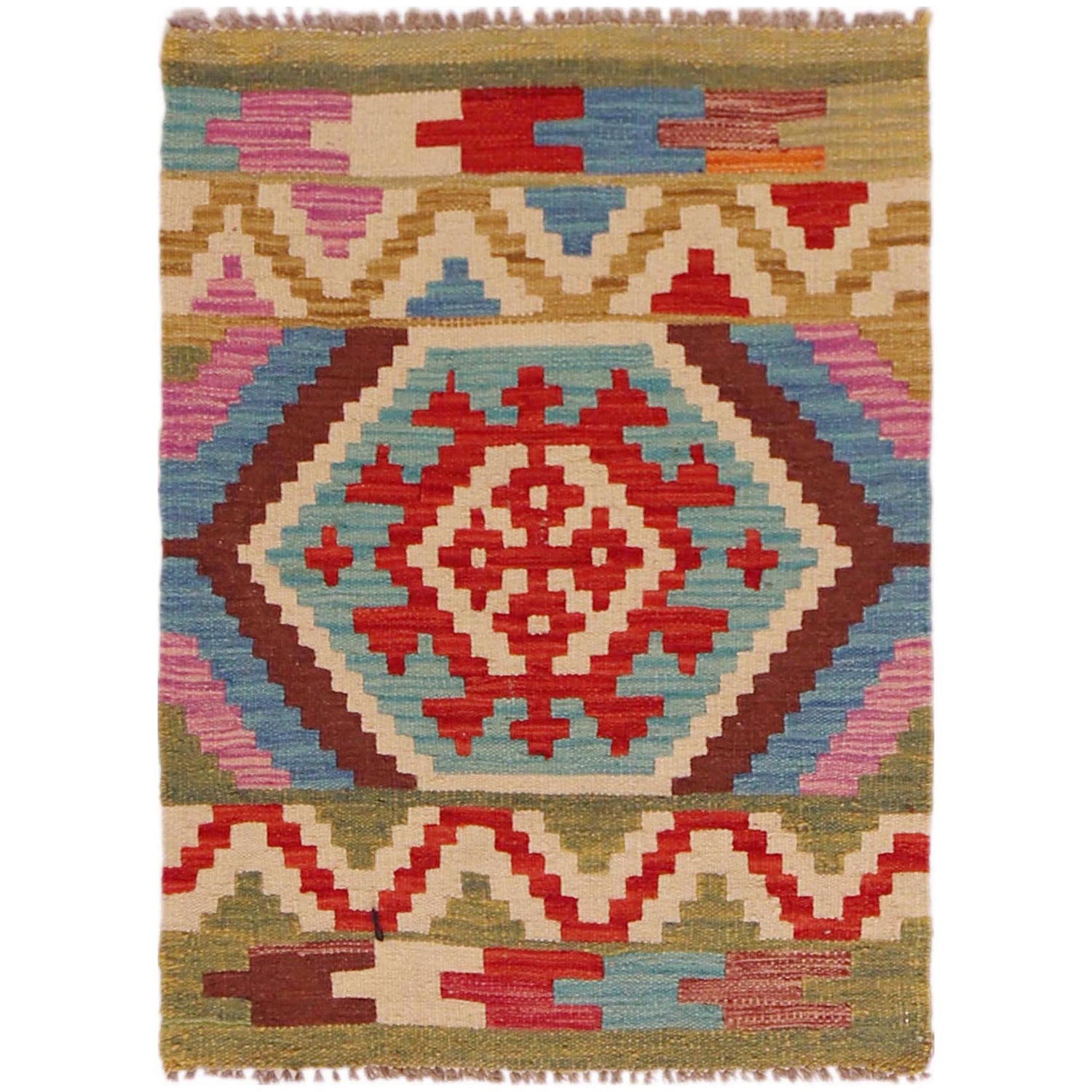 Hand Woven Wool Kelim 2' 2" x 2' 11" ft / 65 x 89 cm - No. P35612