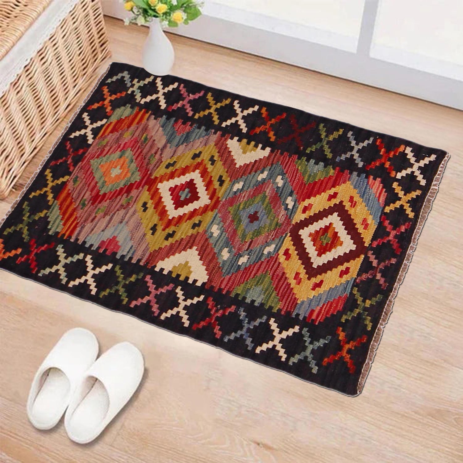 Handmade Turkish Design Wool Kilim 2' 0" x 2' 11" ft / 62 x 89 cm - No. P35613