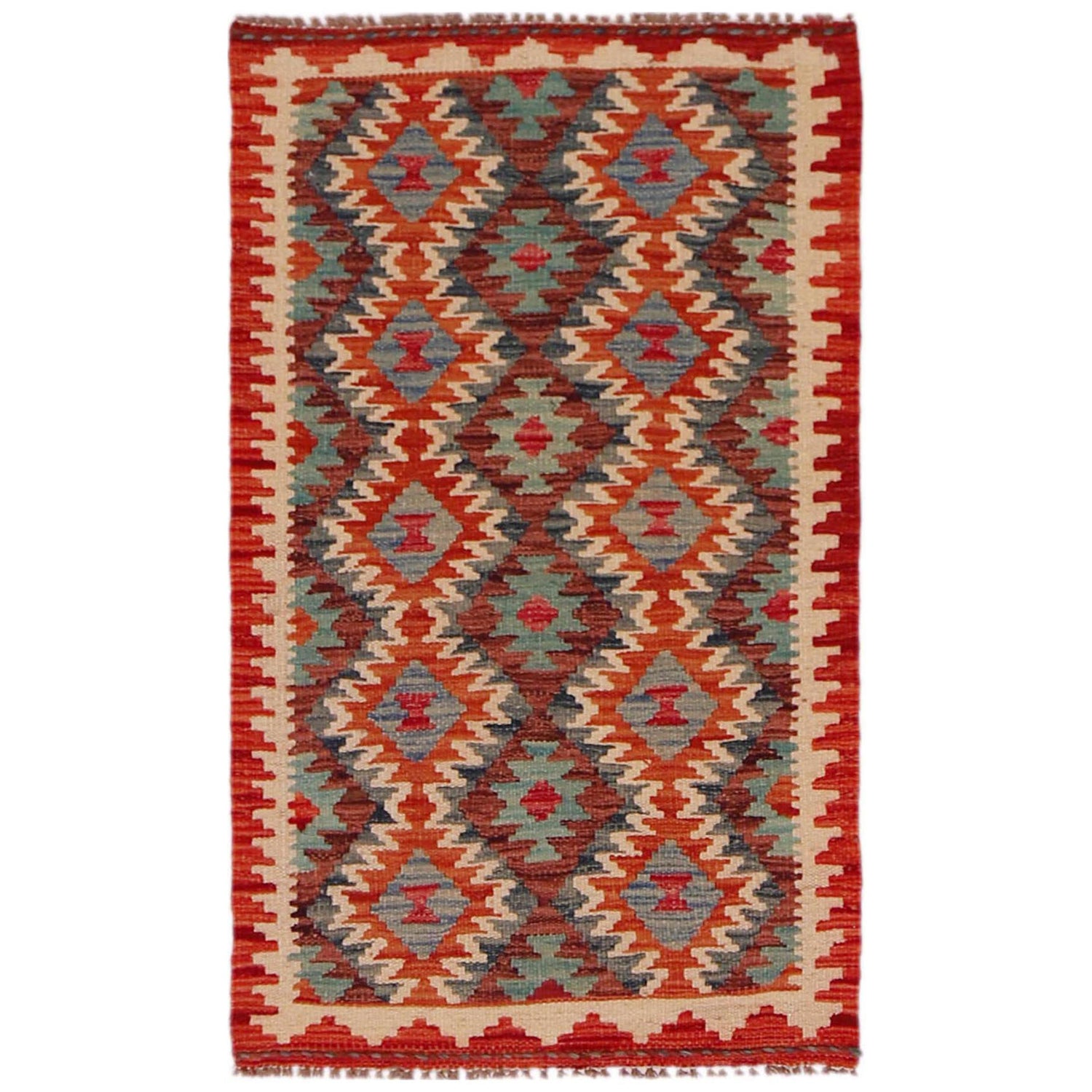 Handmade Afghan Vegetable Kilim 1' 10" x 3' 3" ft / 56 x 98 cm - No. P35616a