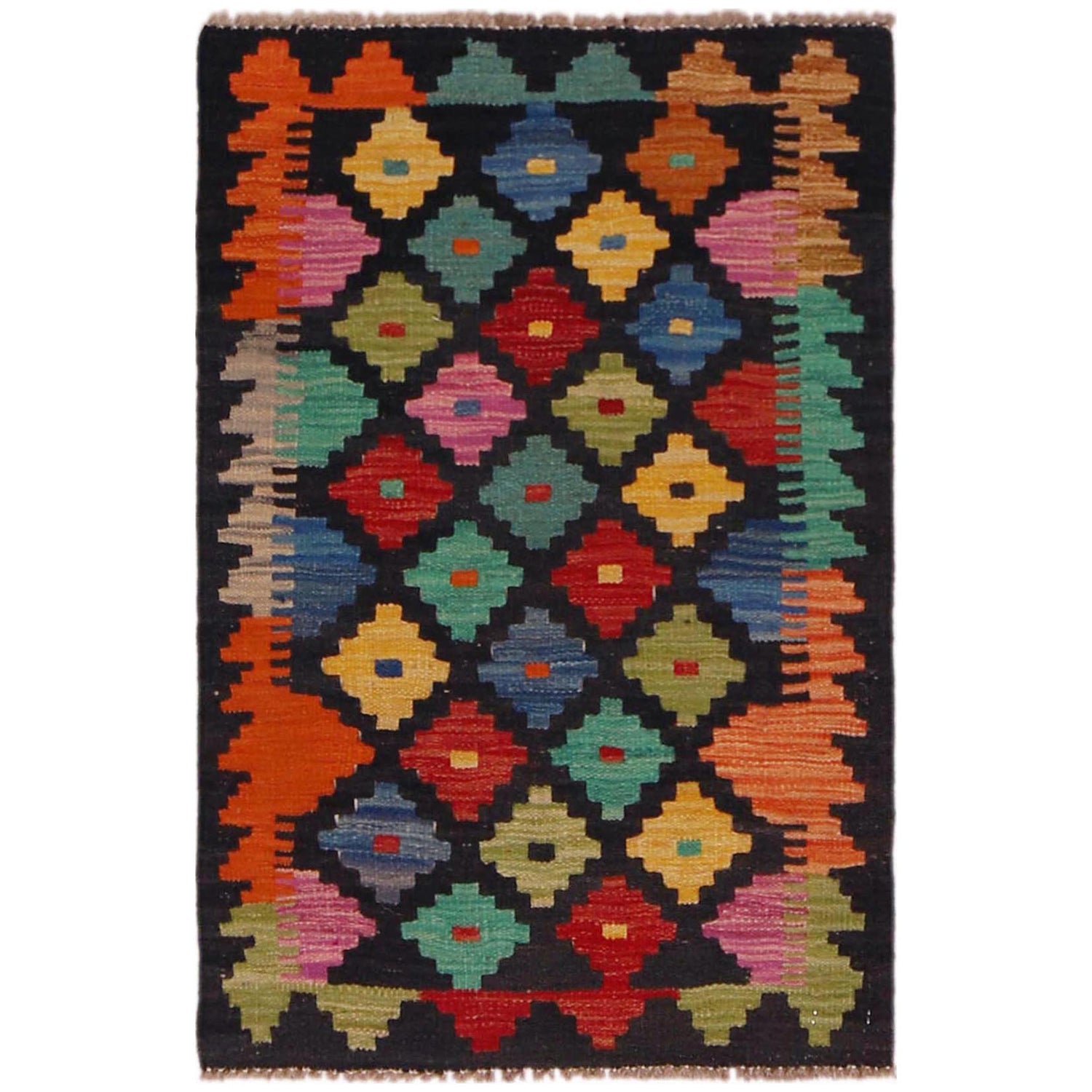 Hand Made Afghan Kilim 2' 0" x 3' 0" ft / 60 x 91 cm - No. P35620