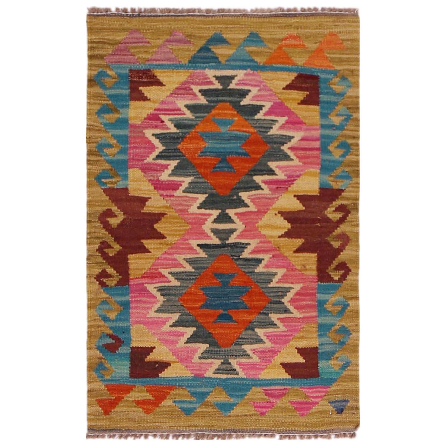 Handmade Vegetable Kilim 1' 11" x 3' 0" ft / 59 x 91 cm - No. P35622