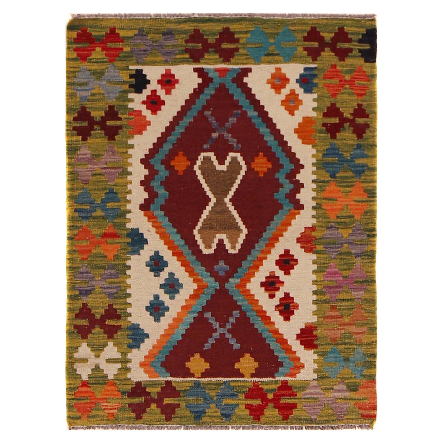 Hand Knotted Afghan Style Kilim 2' 2" x 3' 2" ft / 67 x 97 cm - No. P35626