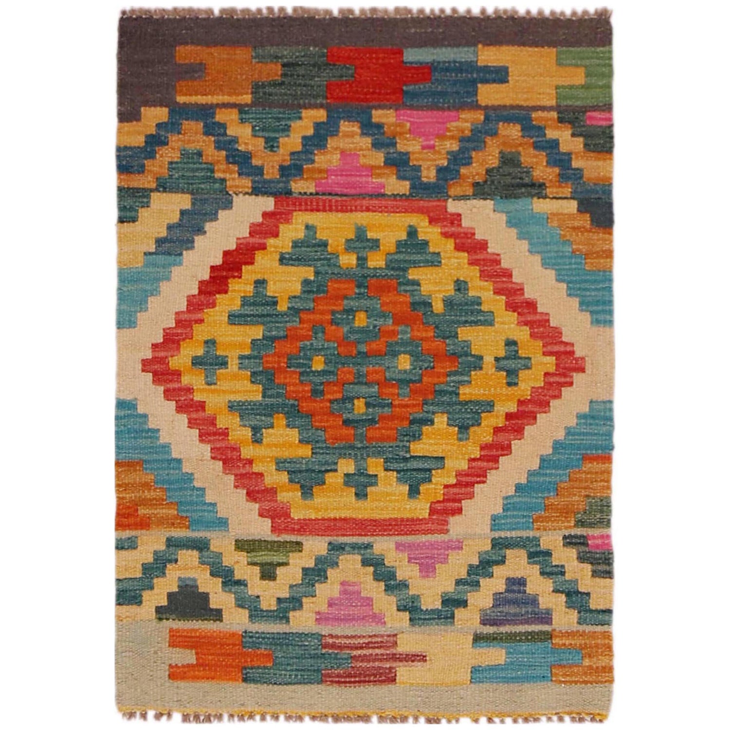 Handmade Turkish Design Wool Kilim 2' 2" x 3' 0" ft / 65 x 92 cm - No. P35628