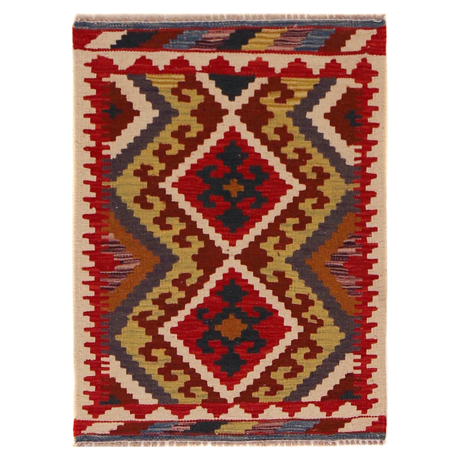 Handmade Afghan Vegetable Kilim 2' 1" x 2' 10" ft / 64 x 86 cm - No. P35633