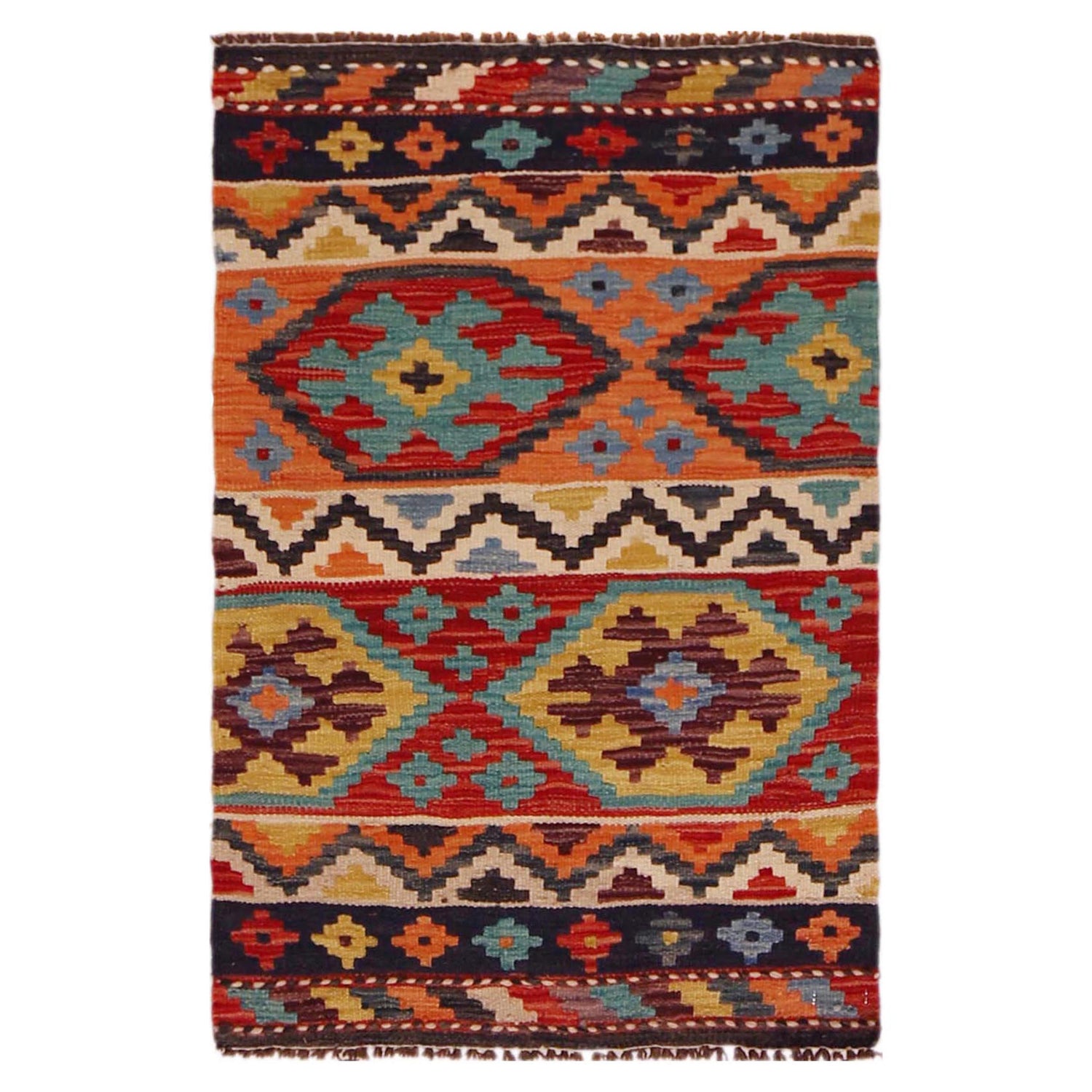Hand Made Afghan Kilim 2' 0" x 3' 0" ft / 62 x 92 cm - No. P35634