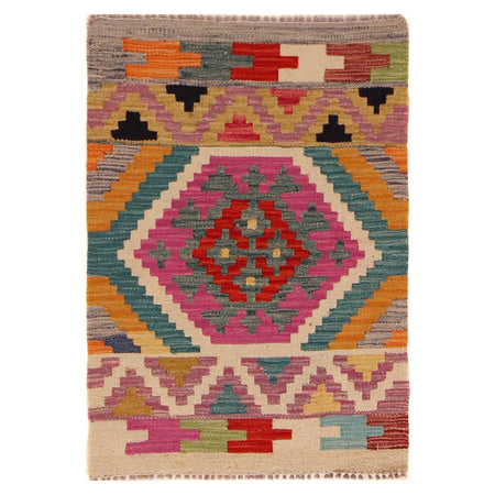 Hand Woven Wool Kelim 2' 1" x 3' 0" ft / 63 x 92 cm - No. P35641