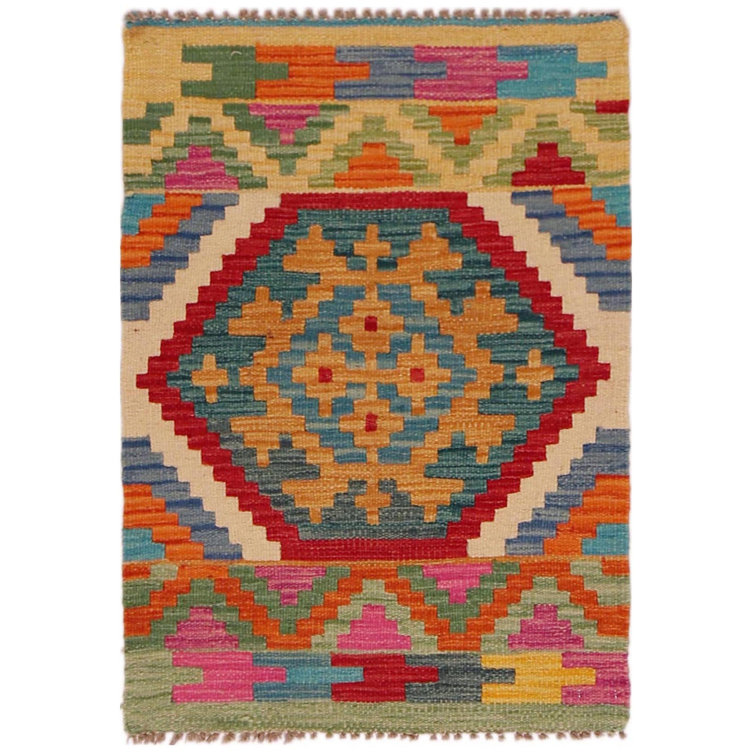 Handmade Turkish Design Wool Kilim 2' 2" x 3' 0" ft / 65 x 91 cm - No. P35642