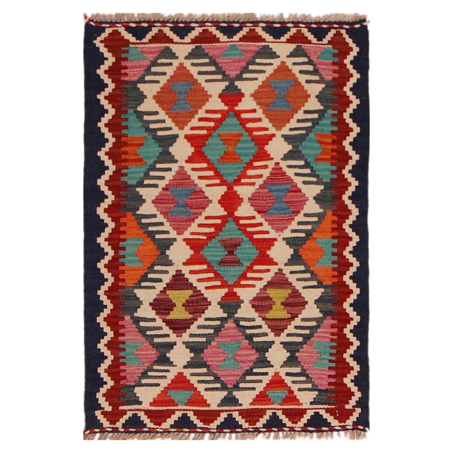 Hand Knotted Flatweave Kilim 2' 1" x 3' 0" ft / 63 x 92 cm - No. P35660