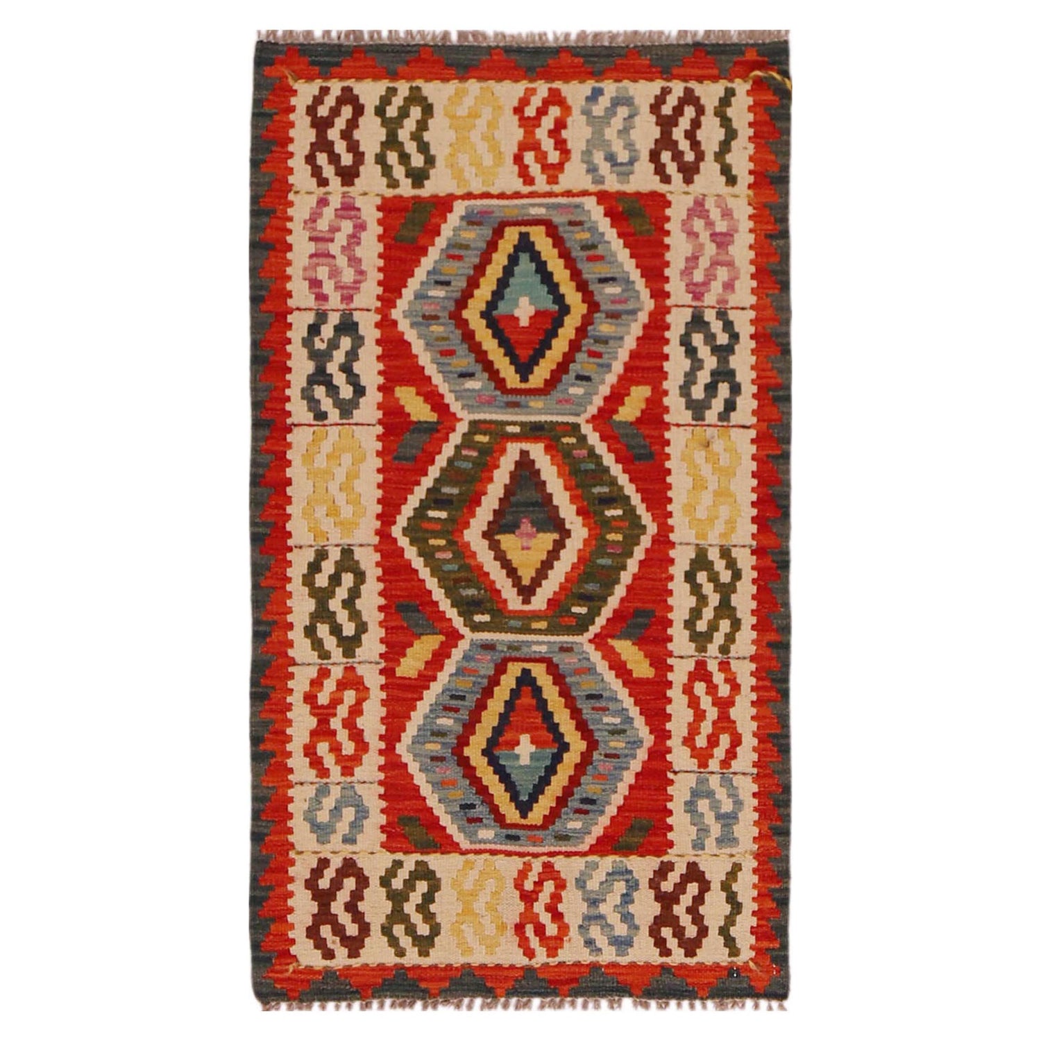 Hand Knotted Afghan Style Kilim 2' 0" x 3' 7" ft / 60 x 109 cm - No. P35667